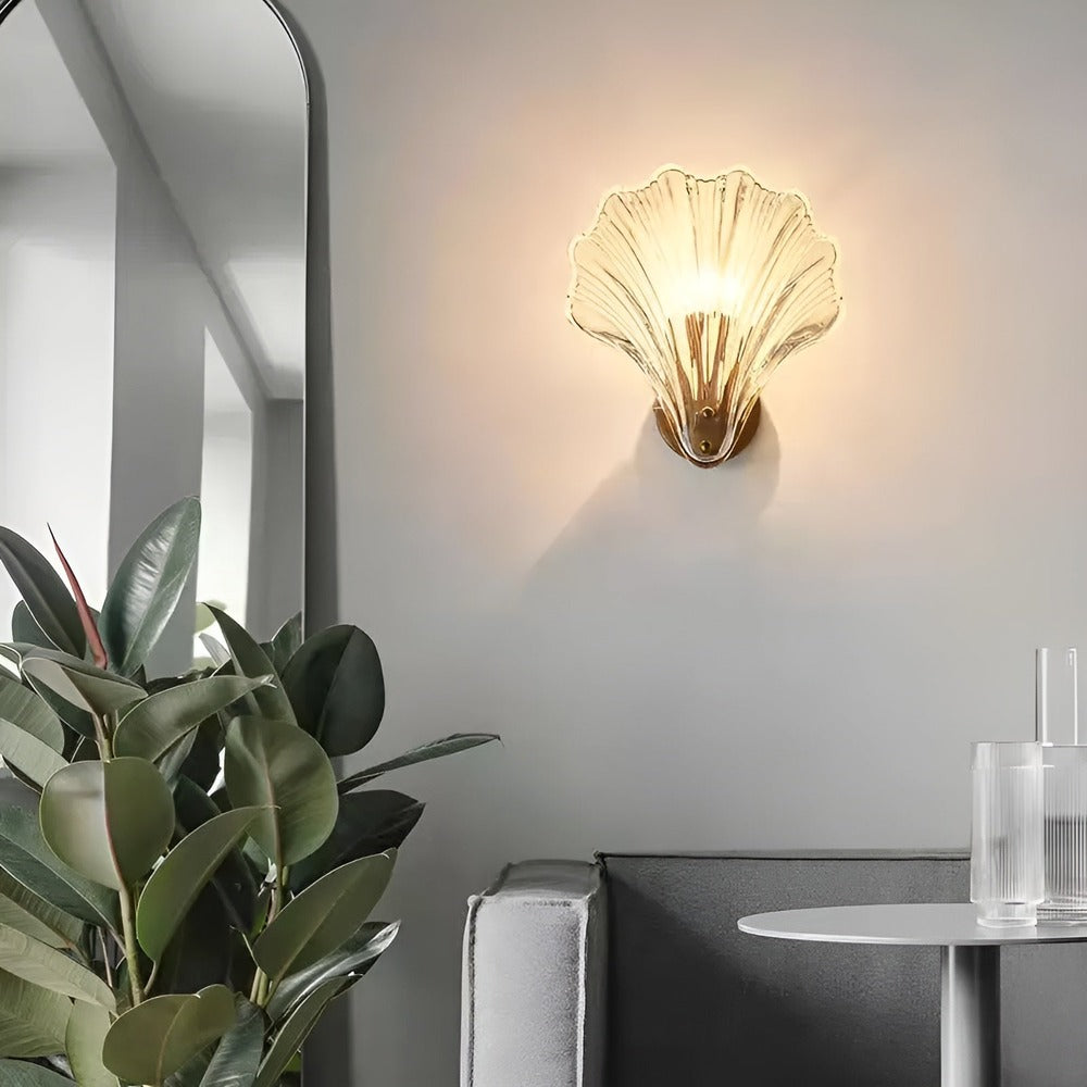 Wandlamp Schelp Glas Messing Goud E27 Ø20cm Slaapkamer Woonkamer Kust Wandverlichting Schelplamp Art Deco | Sansoti
