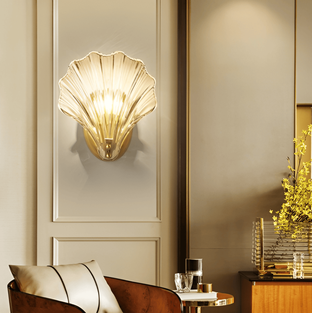 Wandlamp Schelp Glas Messing Goud E27 Ø20cm Slaapkamer Woonkamer Kust Wandverlichting Schelplamp Art Deco | Sansoti