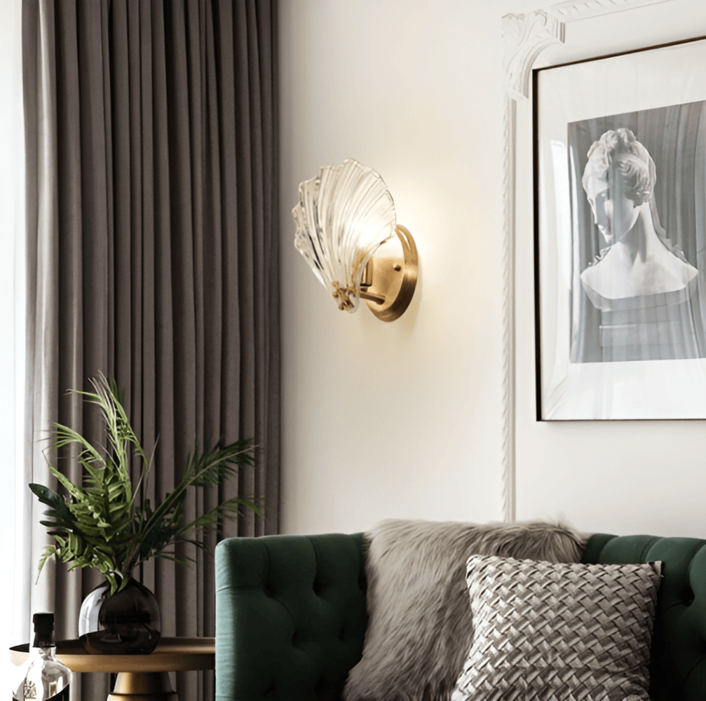 Wandlamp Schelp Glas Messing Goud E27 Ø20cm Slaapkamer Woonkamer Kust Wandverlichting Schelplamp Art Deco | Sansoti