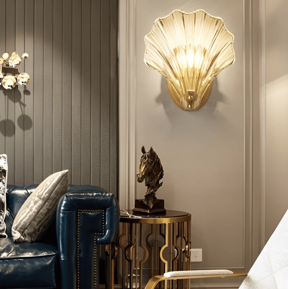 Wandlamp Schelp Glas Messing Goud E27 Ø20cm Slaapkamer Woonkamer Kust Wandverlichting Schelplamp Art Deco | Sansoti