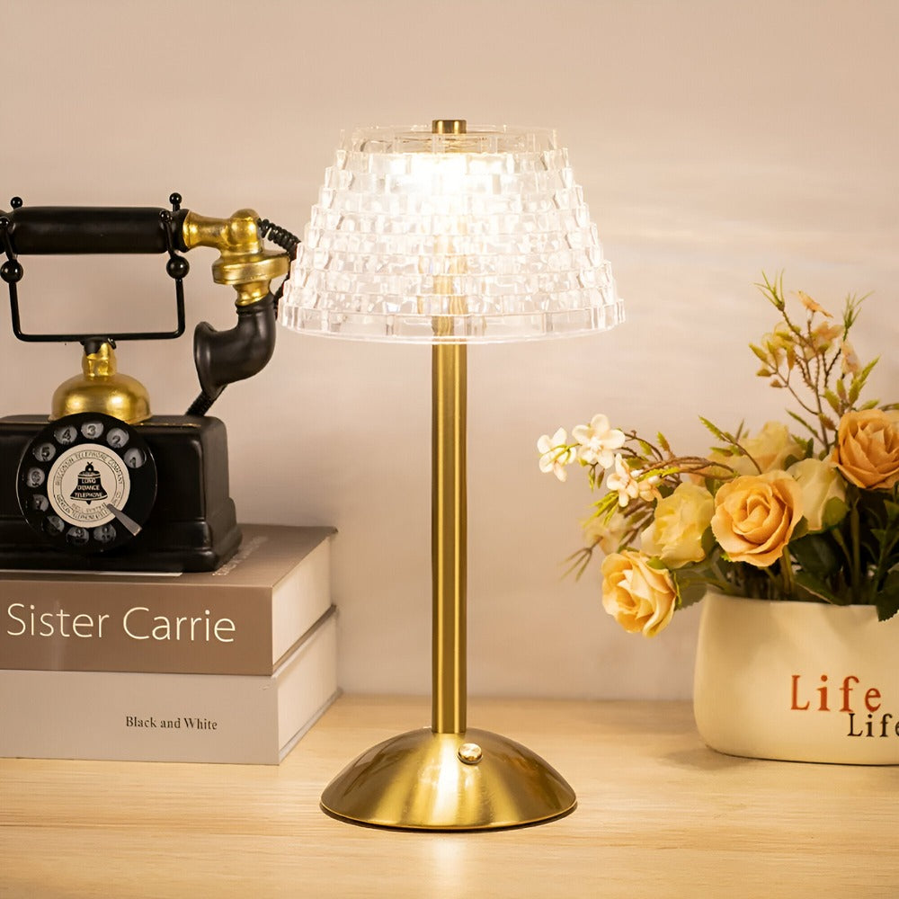 Draadloze Tafellamp Kristal Goud 30cm Dimbaar 3 Lichtstanden USB Oplaadbaar Nachtlamp Slaapkamer Woonkamer Sfeerverlichting Retro Bureaulamp | Sansoti