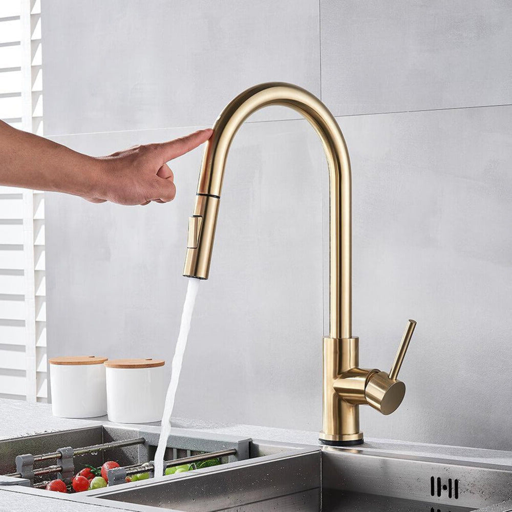 Keukenkraan Touch Uittrekbaar Messing Sensor Mengkraan Goud | Sansoti