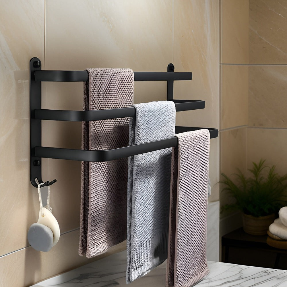 Handdoekrek Wandmontage Aluminium Zwart 40-60cm Badkamer Plank | Sansoti