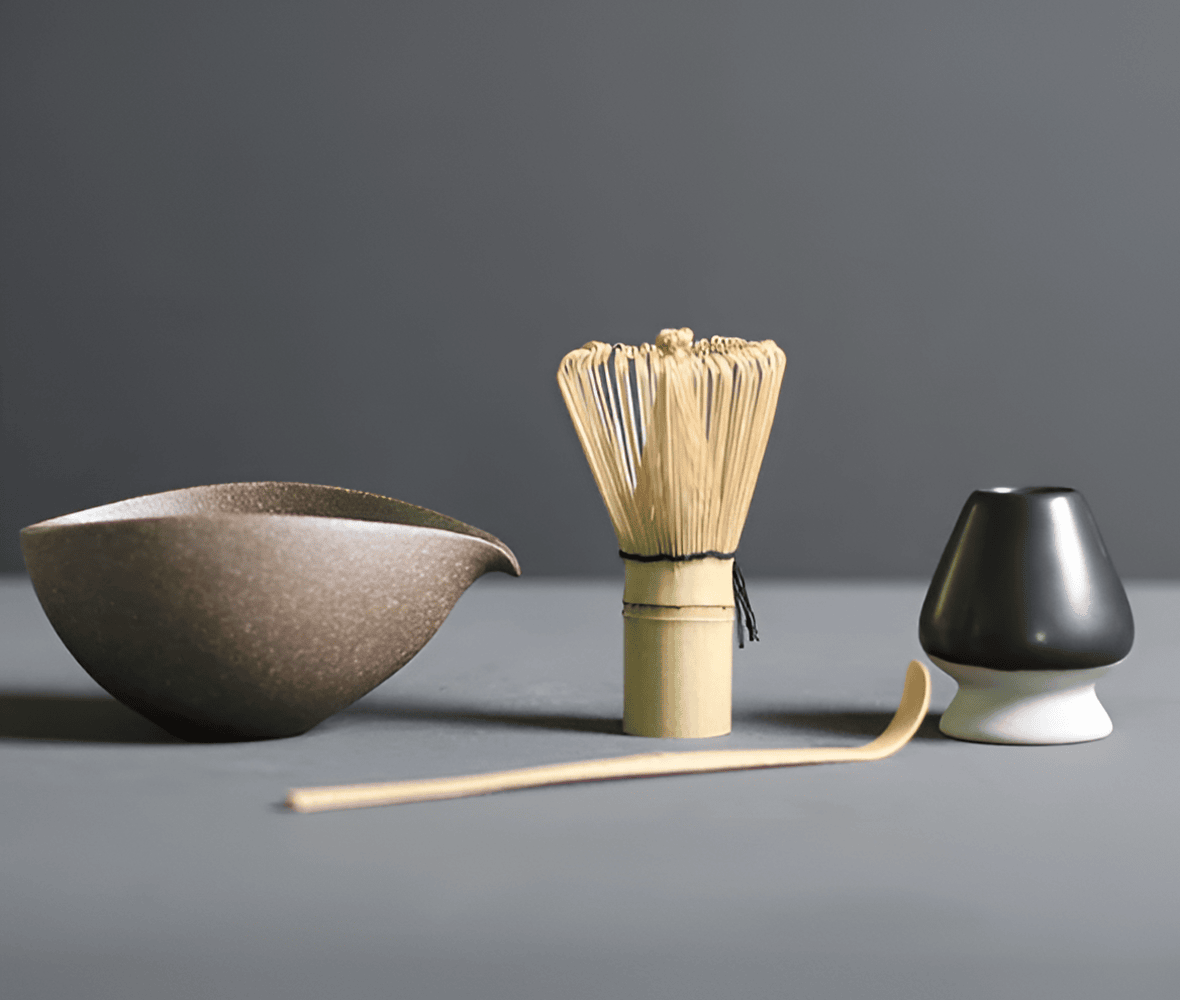 Set Matcha 4 Pièces Céramique Bambou Service à Thé Japonais Bol Fouet Cuillère Support Cadeau Cérémonie du Thé | Restfield