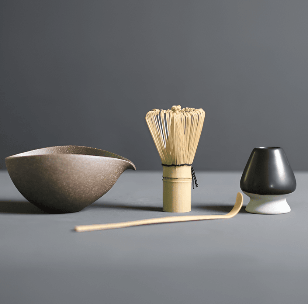 Set Matcha 4 Pièces Céramique Bambou Service à Thé Japonais Bol Fouet Cuillère Support Cadeau Cérémonie du Thé | Restfield