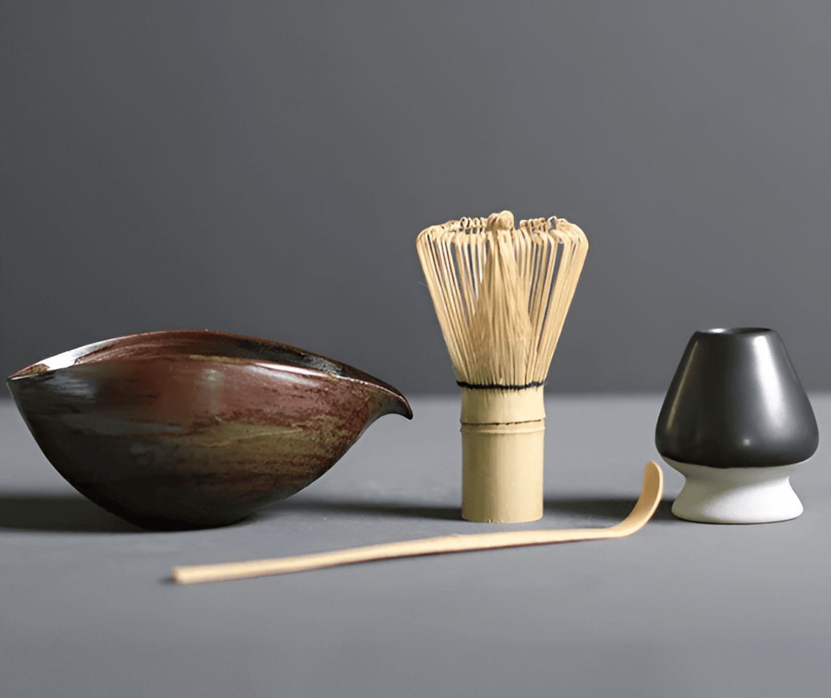 Set Matcha 4 Pièces Céramique Bambou Service à Thé Japonais Bol Fouet Cuillère Support Cadeau Cérémonie du Thé | Restfield