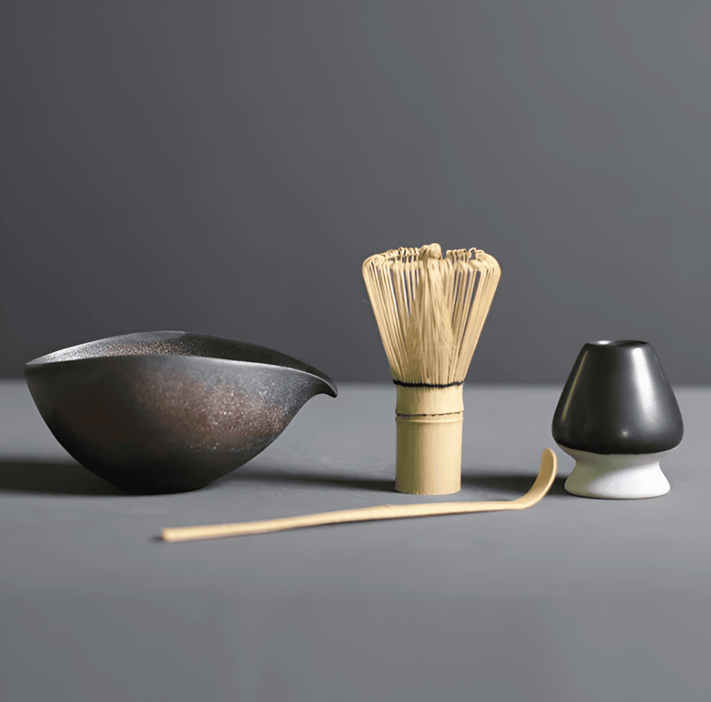 Set Matcha 4 Pièces Céramique Bambou Service à Thé Japonais Bol Fouet Cuillère Support Cadeau Cérémonie du Thé | Restfield