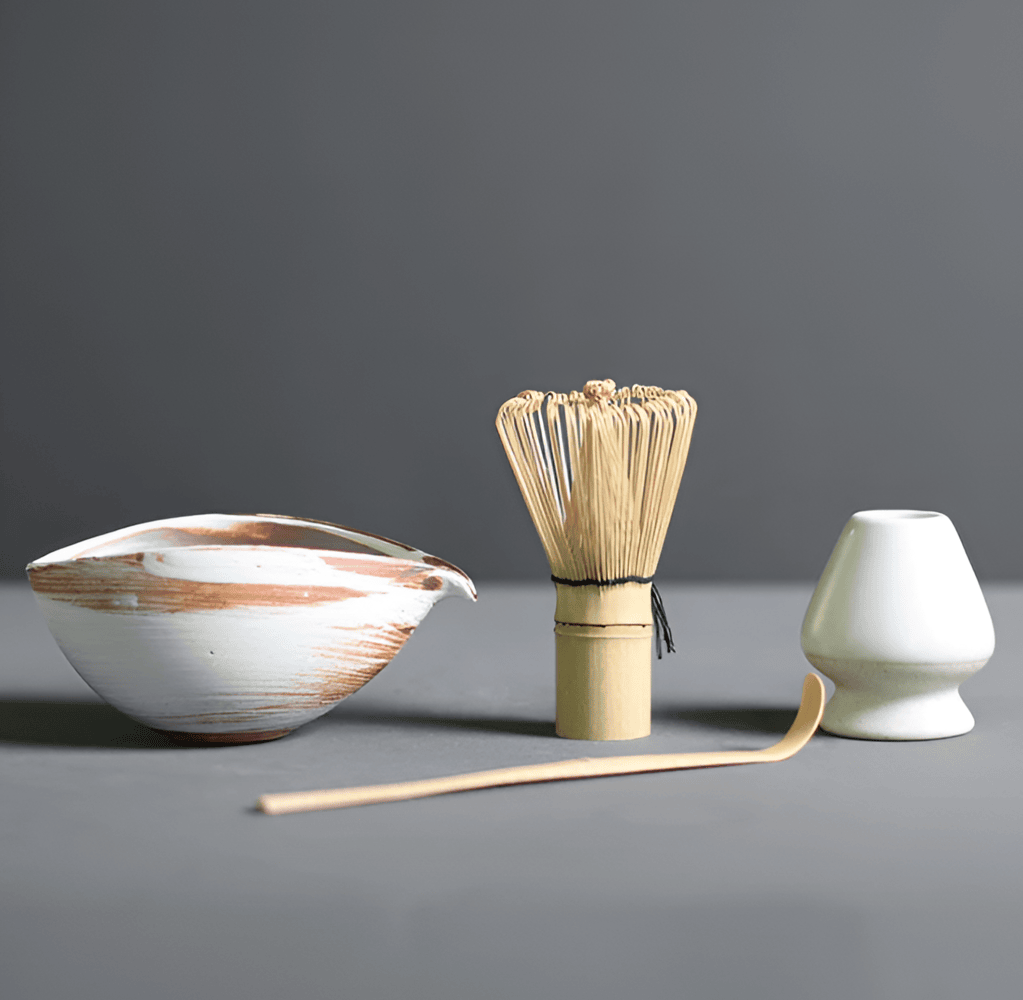 Set Matcha 4 Pièces Céramique Bambou Service à Thé Japonais Bol Fouet Cuillère Support Cadeau Cérémonie du Thé | Restfield