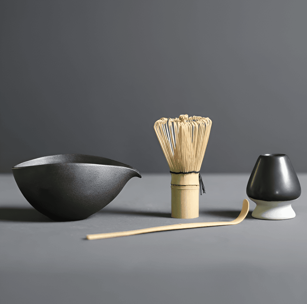 Set Matcha 4 Pièces Céramique Bambou Service à Thé Japonais Bol Fouet Cuillère Support Cadeau Cérémonie du Thé | Restfield
