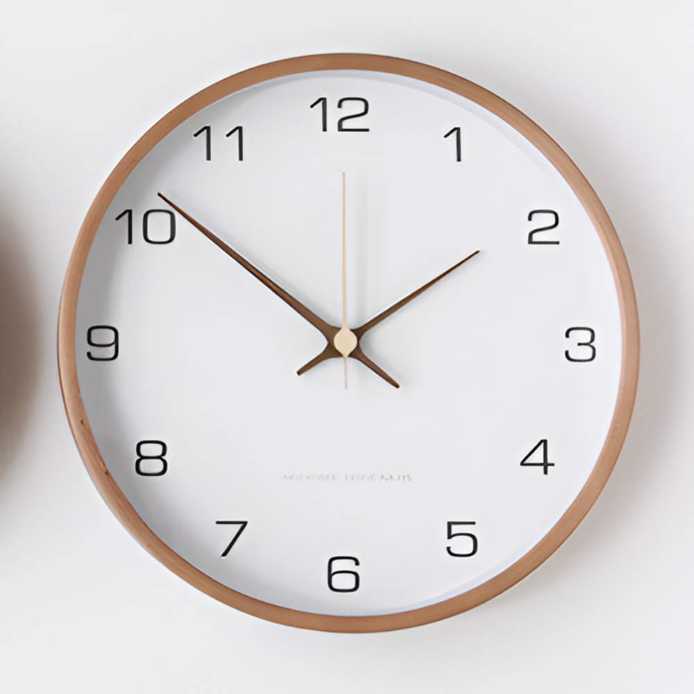 Ronde Wandklok Hout 25cm Grijs Wit Stil Uurwerk Slaapkamer Woonkamer Keuken Kwarts Houten Klok Scandinavisch | Sansoti