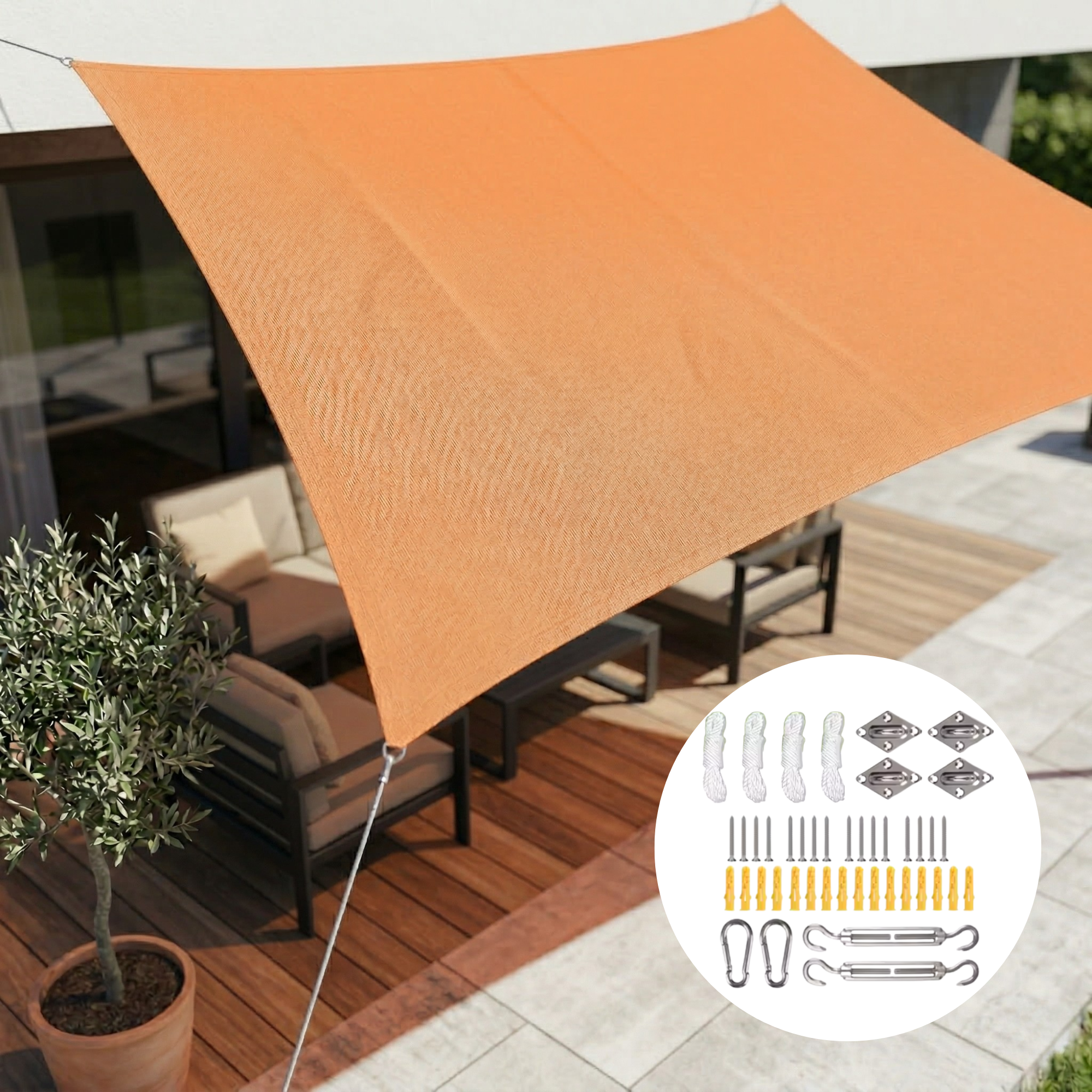 Rechthoekig Zonnezeil Polyester Waterdicht UV-bestendig Tuin Terras Schaduwdoek 98% UV-bescherming Balkondoek | Sansoti
