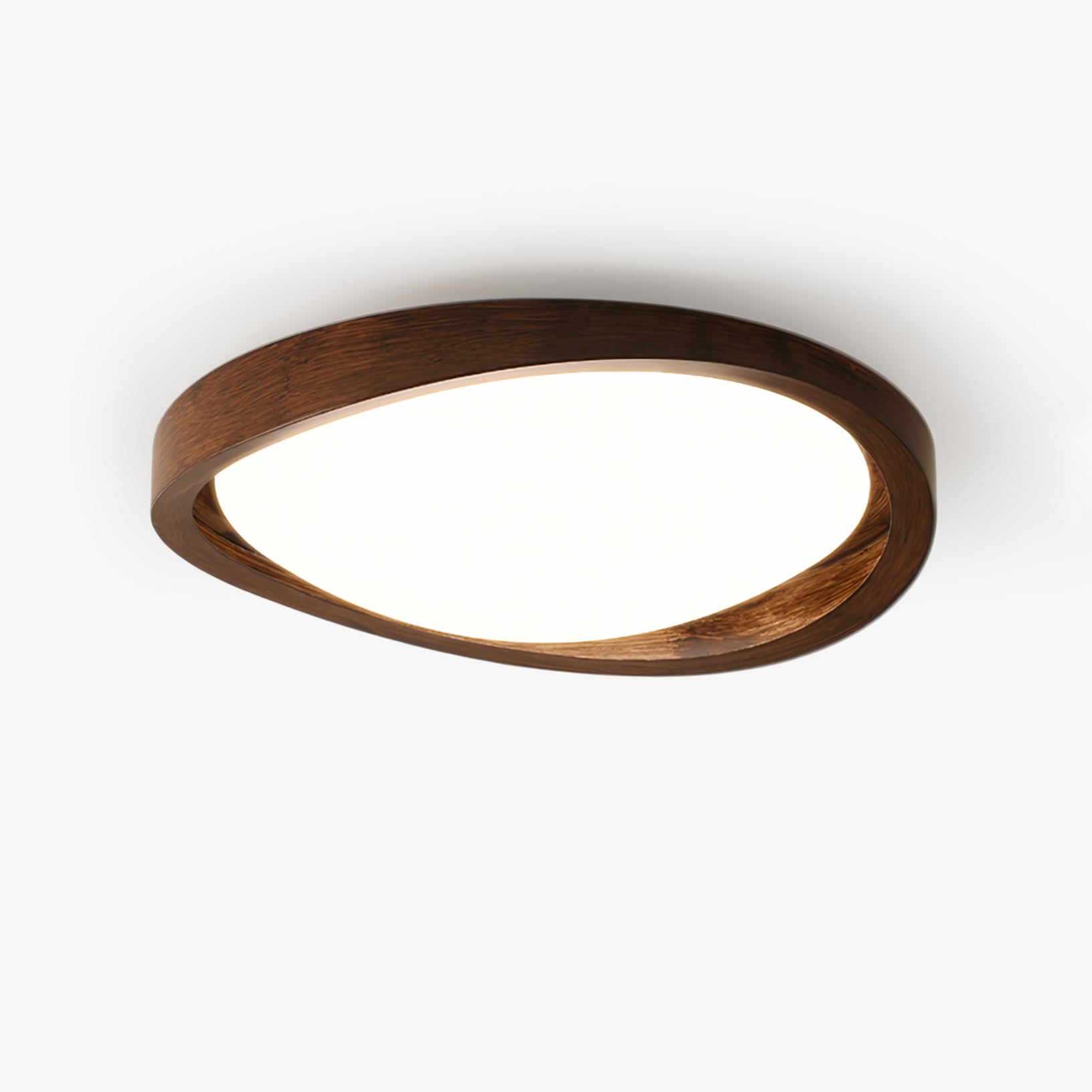 Houten Plafondlamp met Gebogen Rand – Scandinavisch Design met Walnoot Afwerking & Warme Verlichting voor Woonkamer Slaapkamer | Sansoti