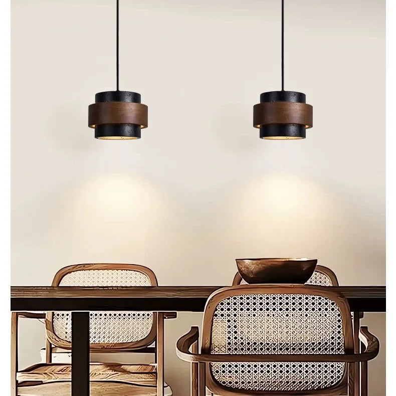 Travertijn Hanglamp Japandi Design | Minimalistische Hanglamp van Natuursteen & Hout - Sansoti