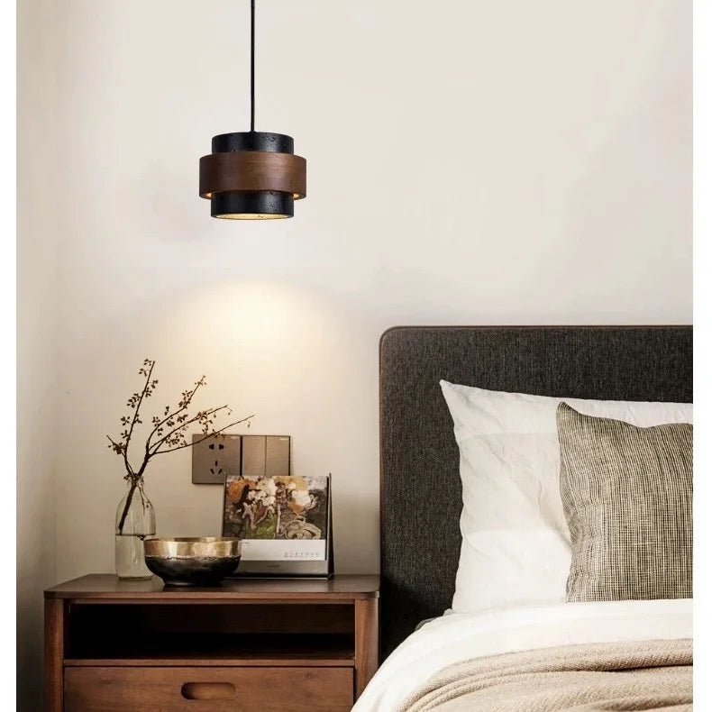 Travertijn Hanglamp Japandi Design | Minimalistische Hanglamp van Natuursteen & Hout - Sansoti