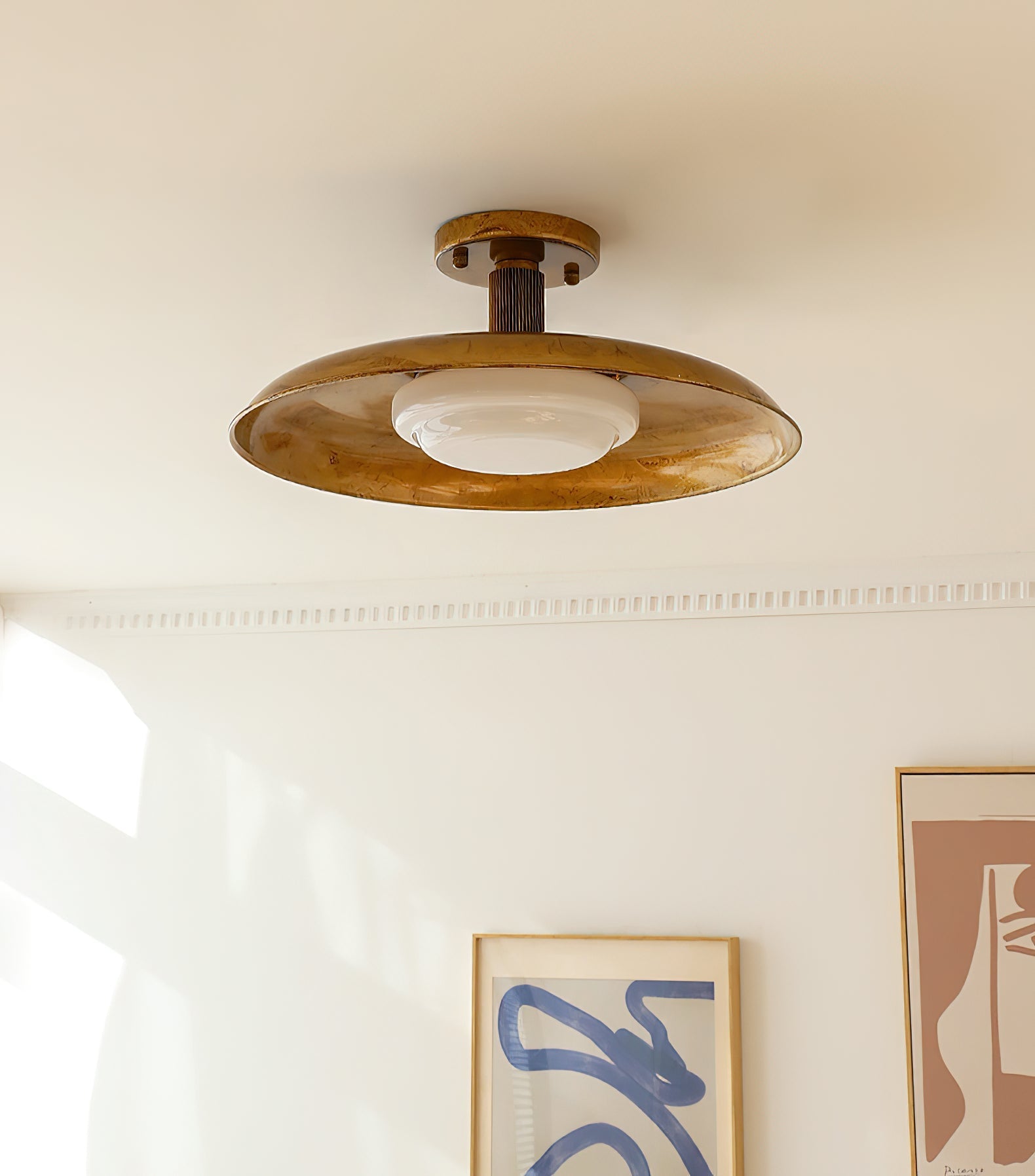 Lampe de plafond design en verre et métal avec LED intégrée – éclairage de plafond rond moderne en or, blanc ou nickel 50 cm | Restfield
