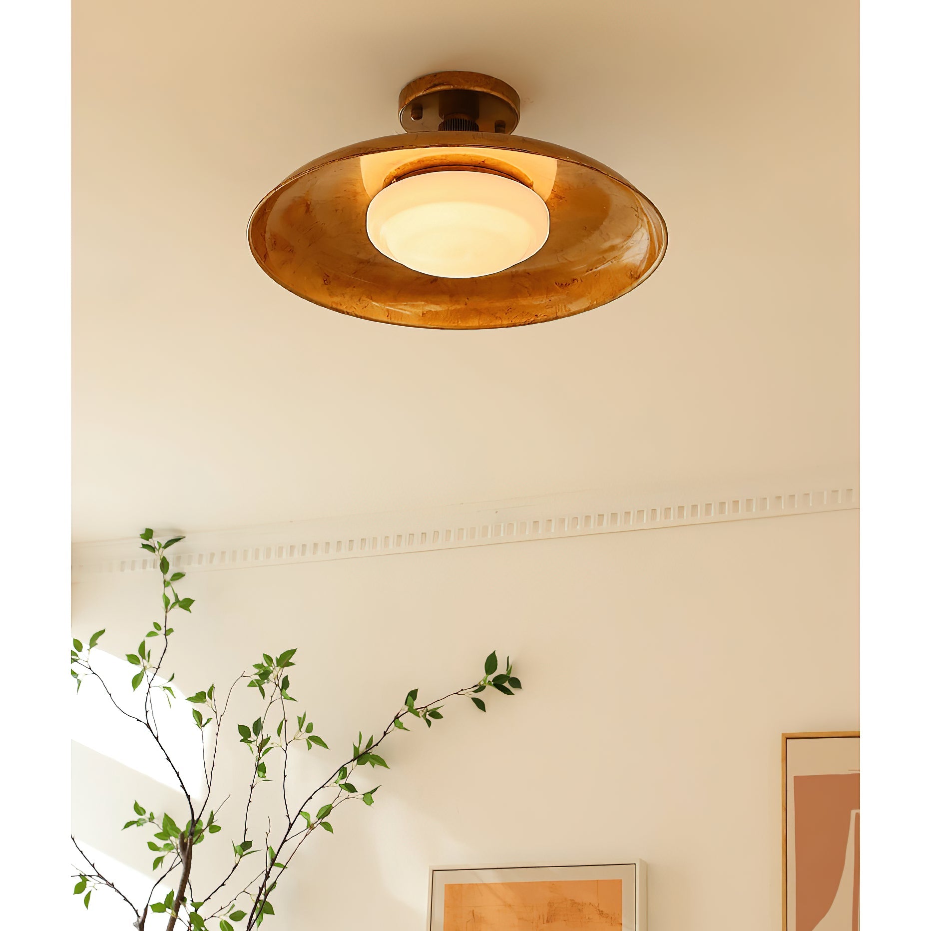 Lampe de plafond design en verre et métal avec LED intégrée – éclairage de plafond rond moderne en or, blanc ou nickel 50 cm | Restfield