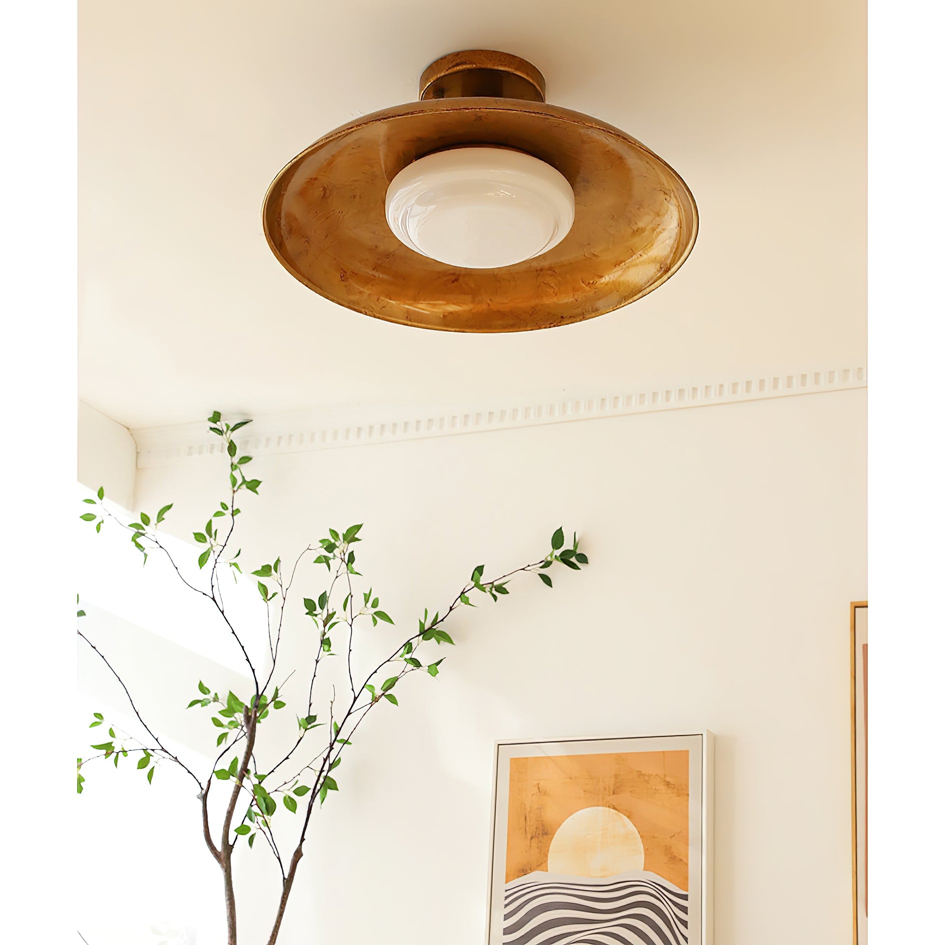 Lampe de plafond design en verre et métal avec LED intégrée – éclairage de plafond rond moderne en or, blanc ou nickel 50 cm | Restfield
