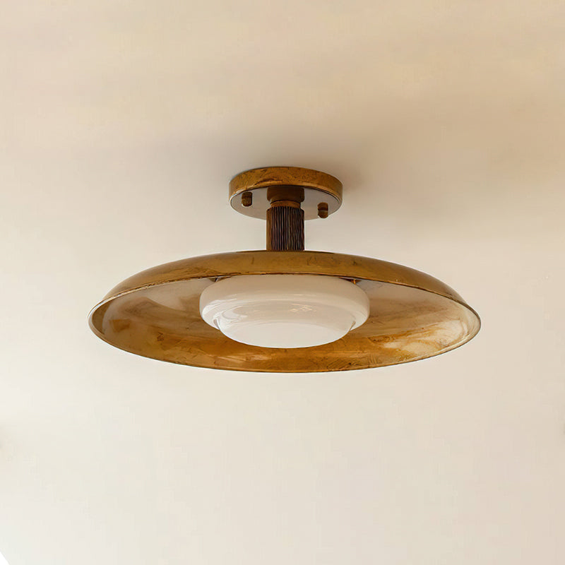Plafondlamp met handgeblazen glazen kap en gestructureerde metalen rozet – warm sfeerlicht voor woonkamer, slaapkamer en entree | Sansoti
