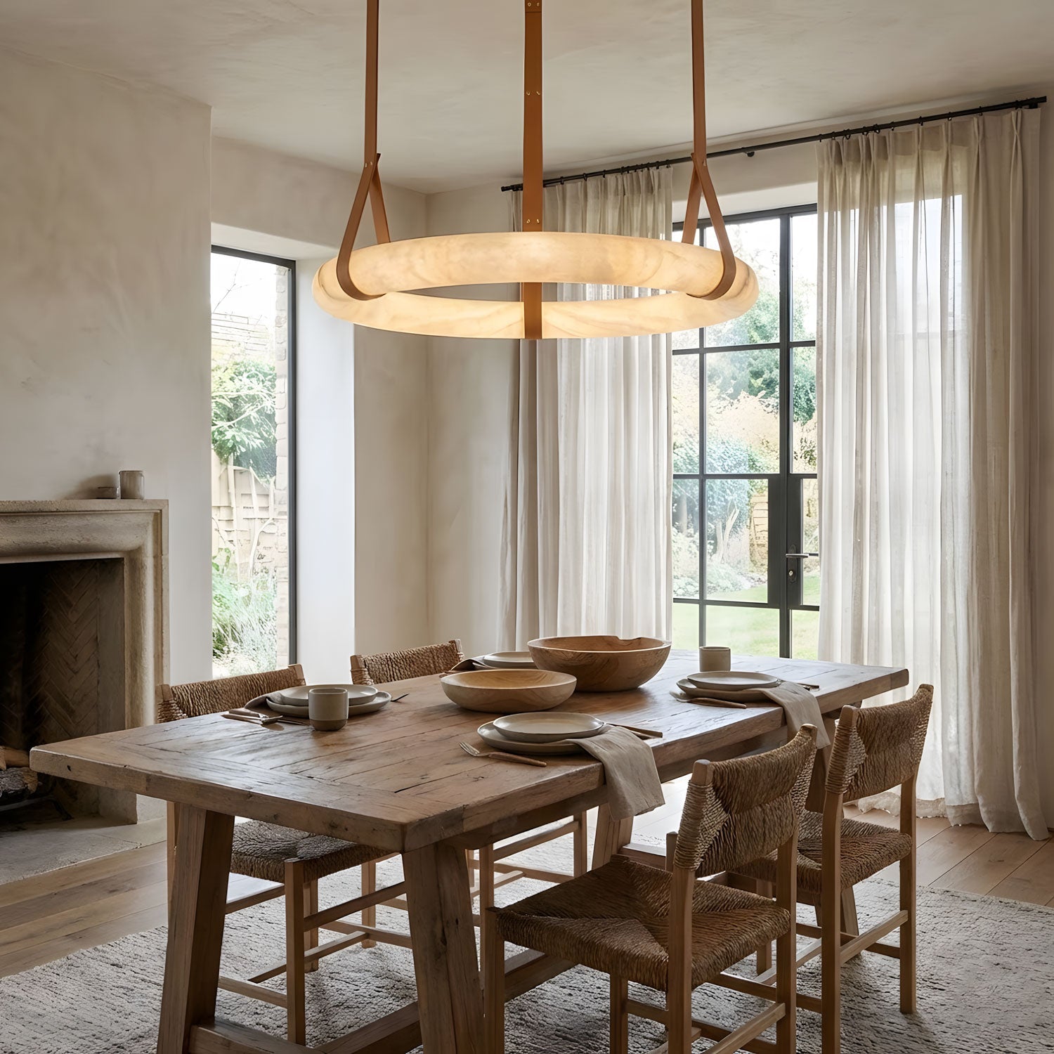 Hängelampe Alabaster Ring LED Dunkelbraun Braun Gold Wohnzimmer Esszimmer 3000K 4000K 6000K Ø30 Ø120cm Naturstein Pendelleuchte | Restfield