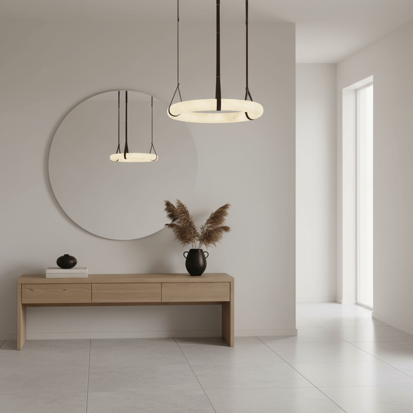 Hängelampe Alabaster Ring LED Dunkelbraun Braun Gold Wohnzimmer Esszimmer 3000K 4000K 6000K Ø30 Ø120cm Naturstein Pendelleuchte | Restfield