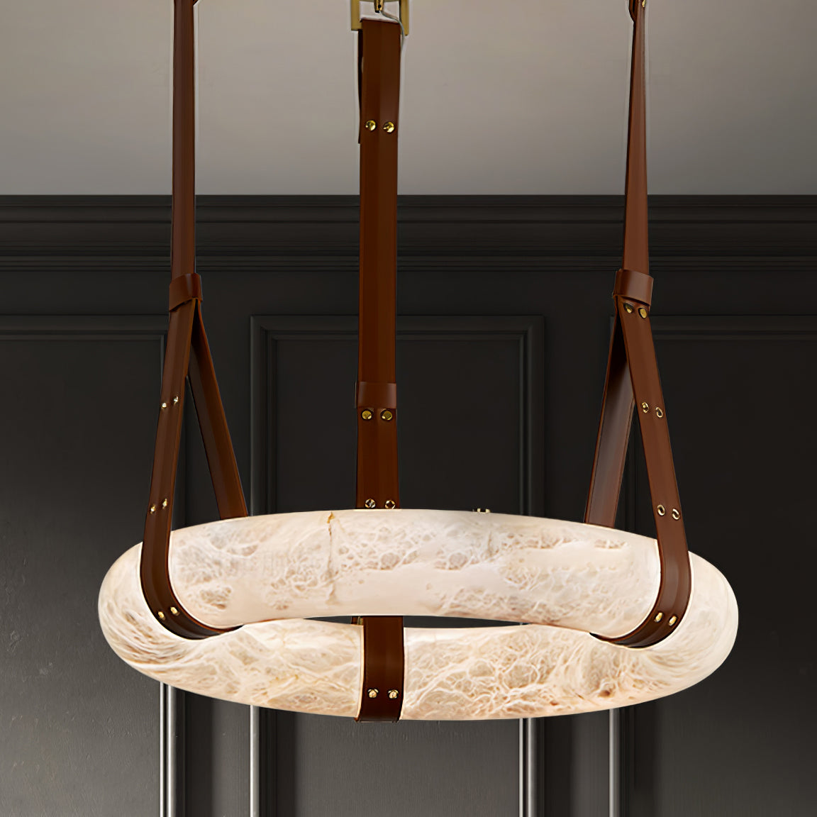 Hängelampe Alabaster Ring LED Dunkelbraun Braun Gold Wohnzimmer Esszimmer 3000K 4000K 6000K Ø30 Ø120cm Naturstein Pendelleuchte | Restfield