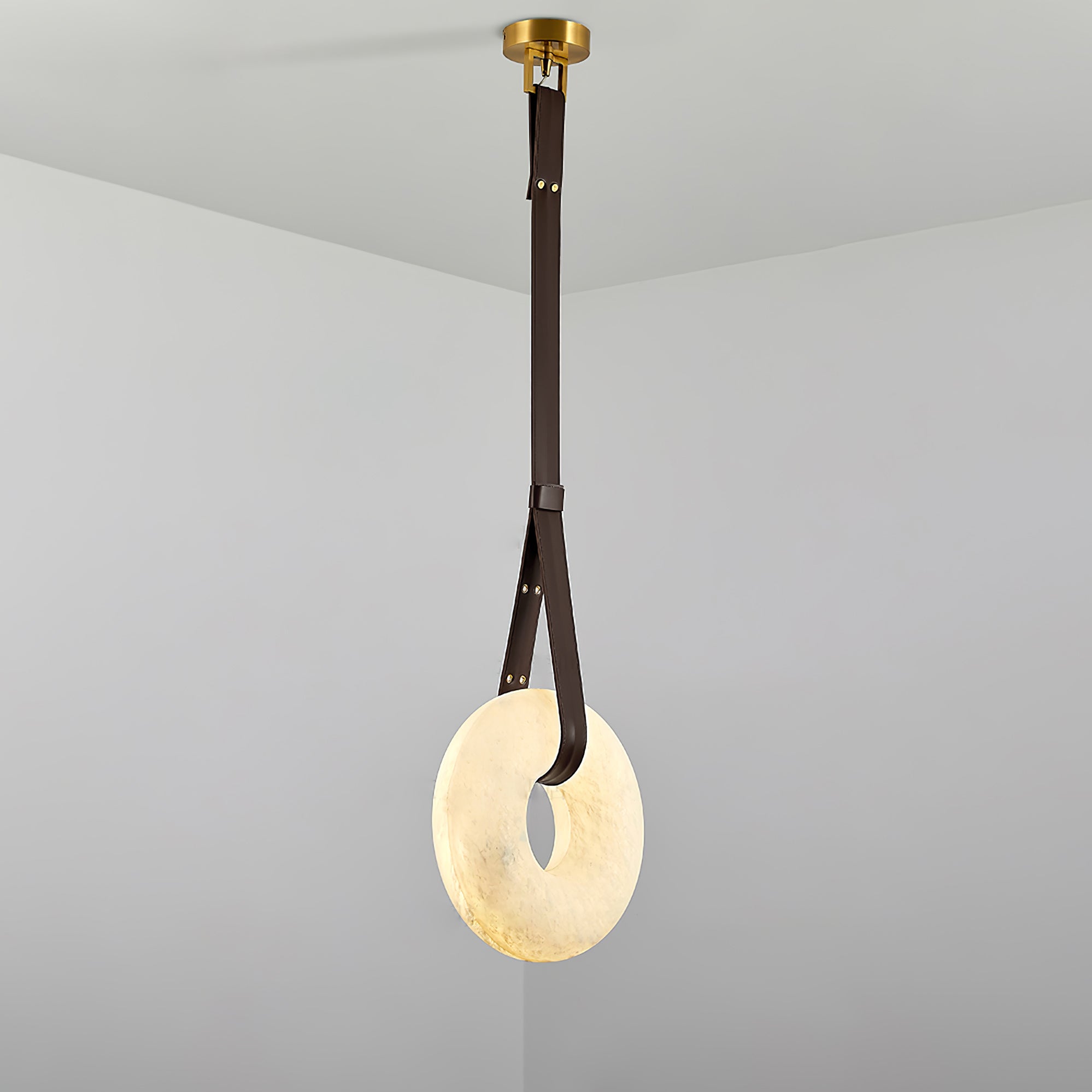 Hängelampe Alabaster Ring LED Dunkelbraun Braun Gold Wohnzimmer Esszimmer 3000K 4000K 6000K Ø30 Ø120cm Naturstein Pendelleuchte | Restfield