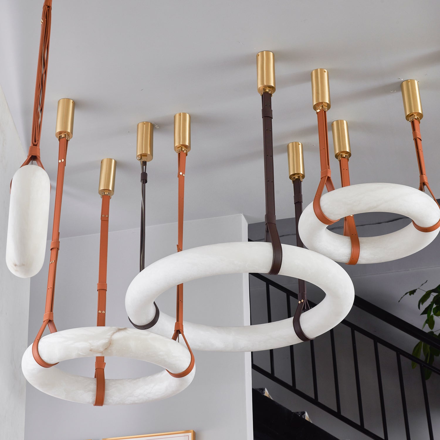 Hängelampe Alabaster Ring LED Dunkelbraun Braun Gold Wohnzimmer Esszimmer 3000K 4000K 6000K Ø30 Ø120cm Naturstein Pendelleuchte | Restfield
