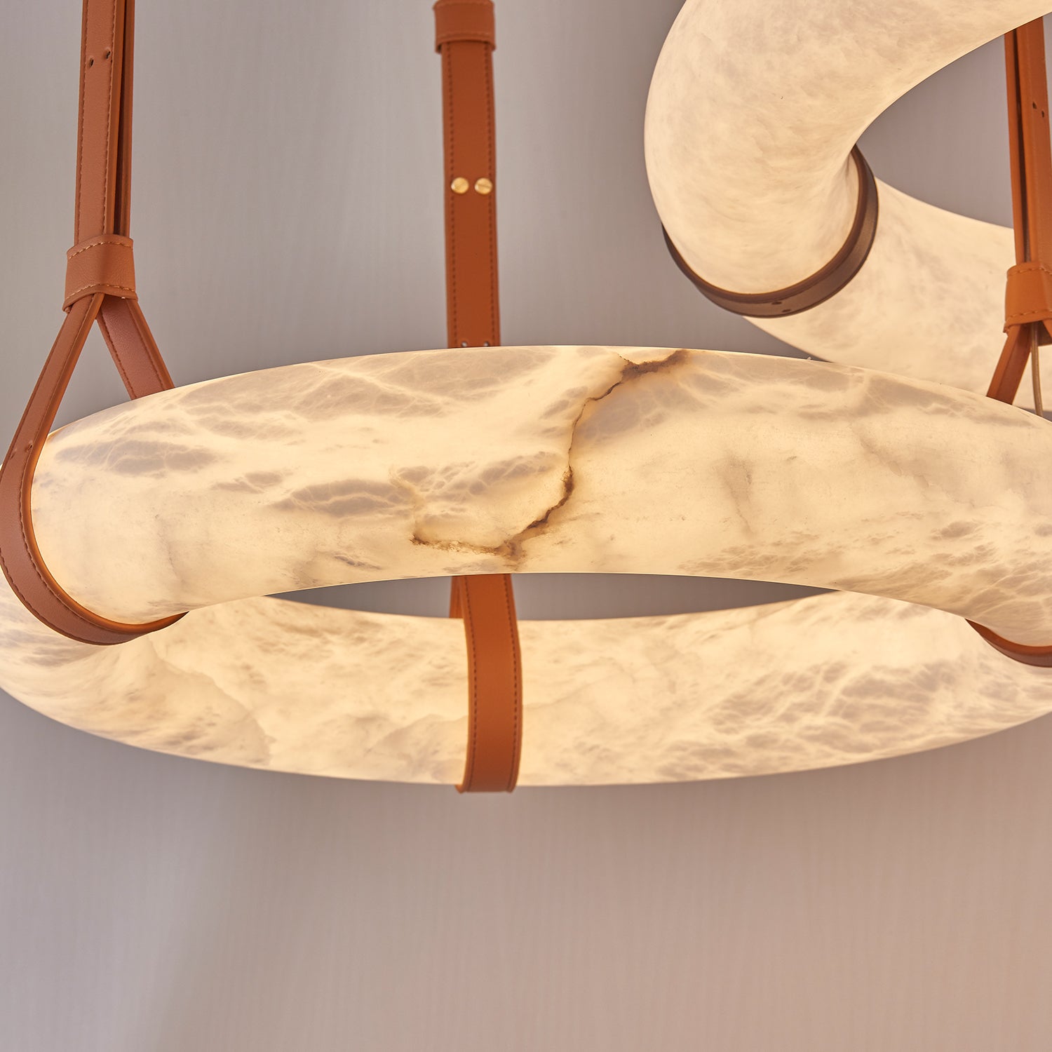Hängelampe Alabaster Ring LED Dunkelbraun Braun Gold Wohnzimmer Esszimmer 3000K 4000K 6000K Ø30 Ø120cm Naturstein Pendelleuchte | Restfield