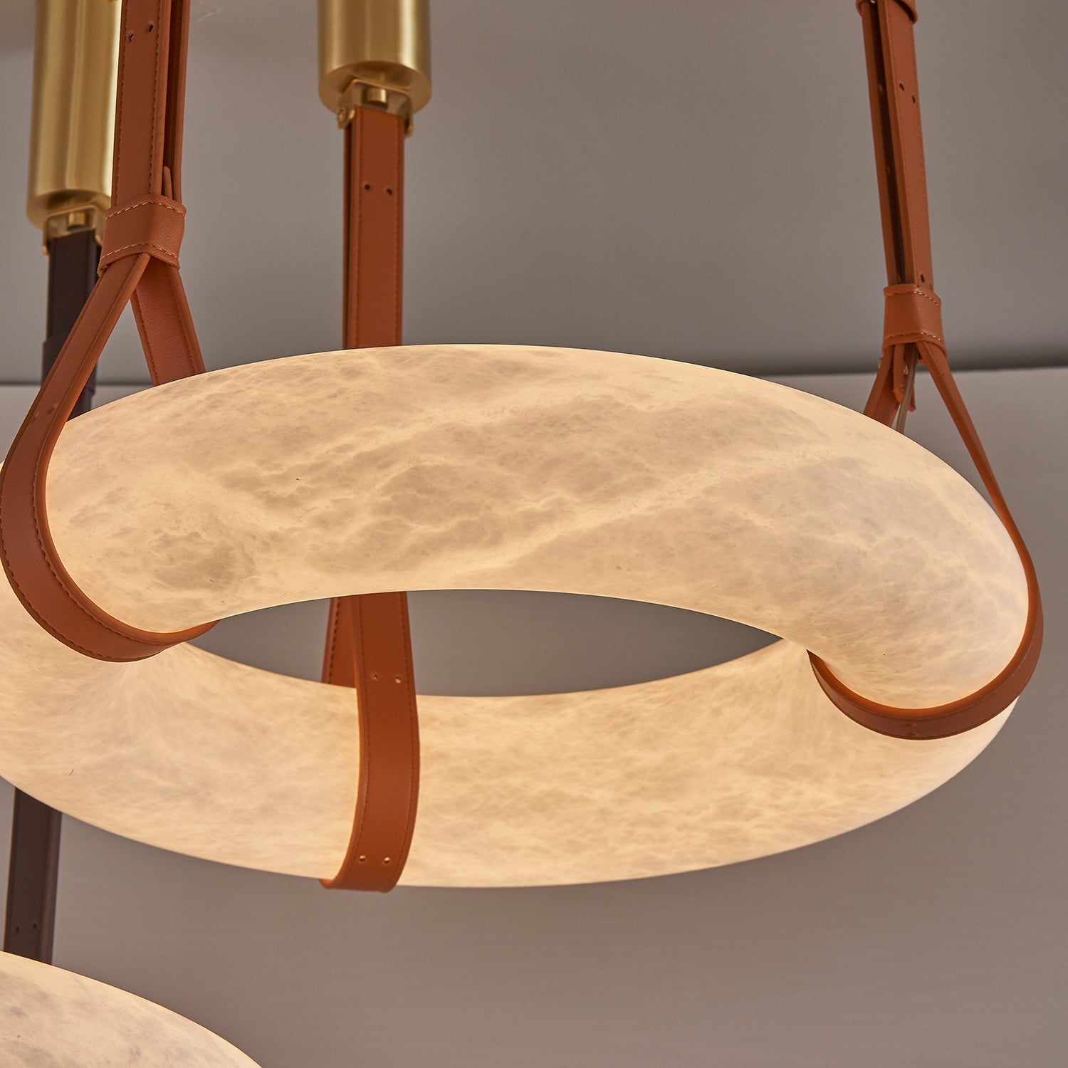 Hängelampe Alabaster Ring LED Dunkelbraun Braun Gold Wohnzimmer Esszimmer 3000K 4000K 6000K Ø30 Ø120cm Naturstein Pendelleuchte | Restfield