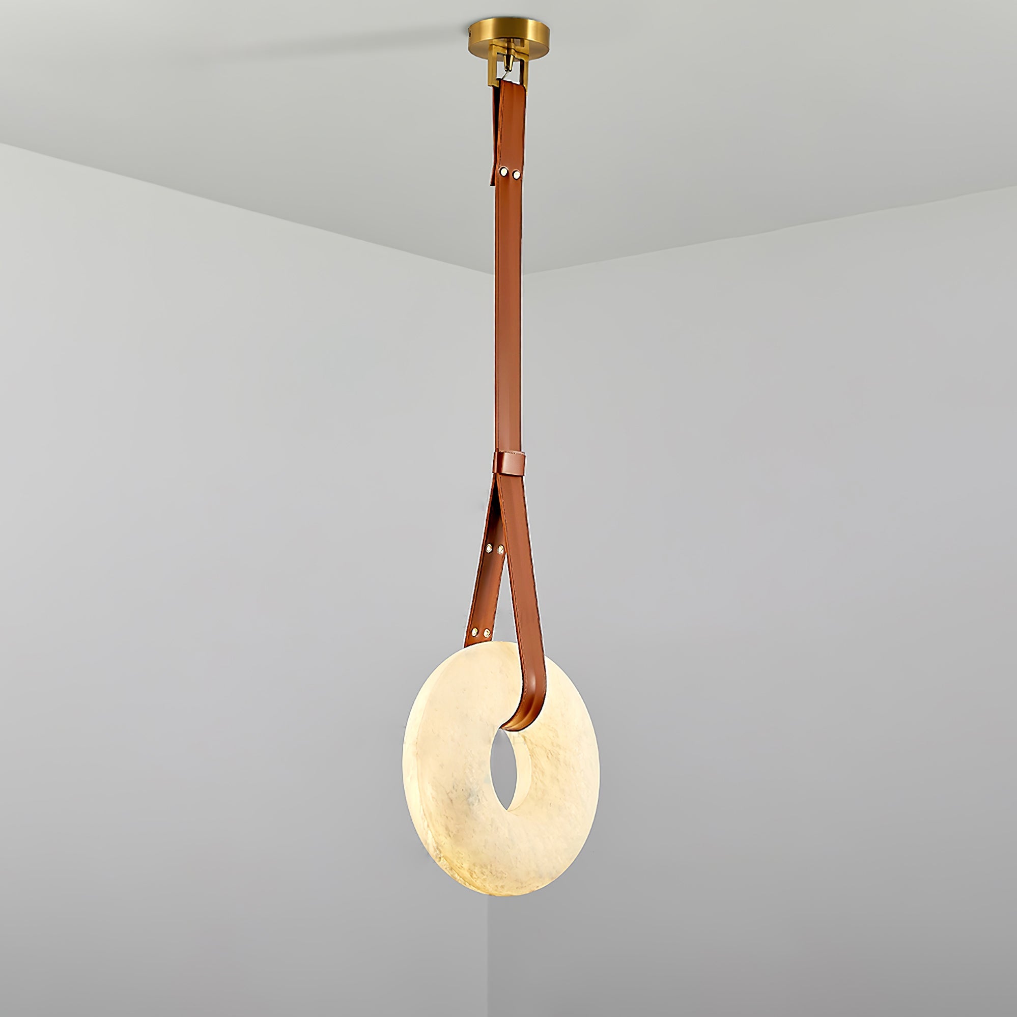 Hängelampe Alabaster Ring LED Dunkelbraun Braun Gold Wohnzimmer Esszimmer 3000K 4000K 6000K Ø30 Ø120cm Naturstein Pendelleuchte | Restfield