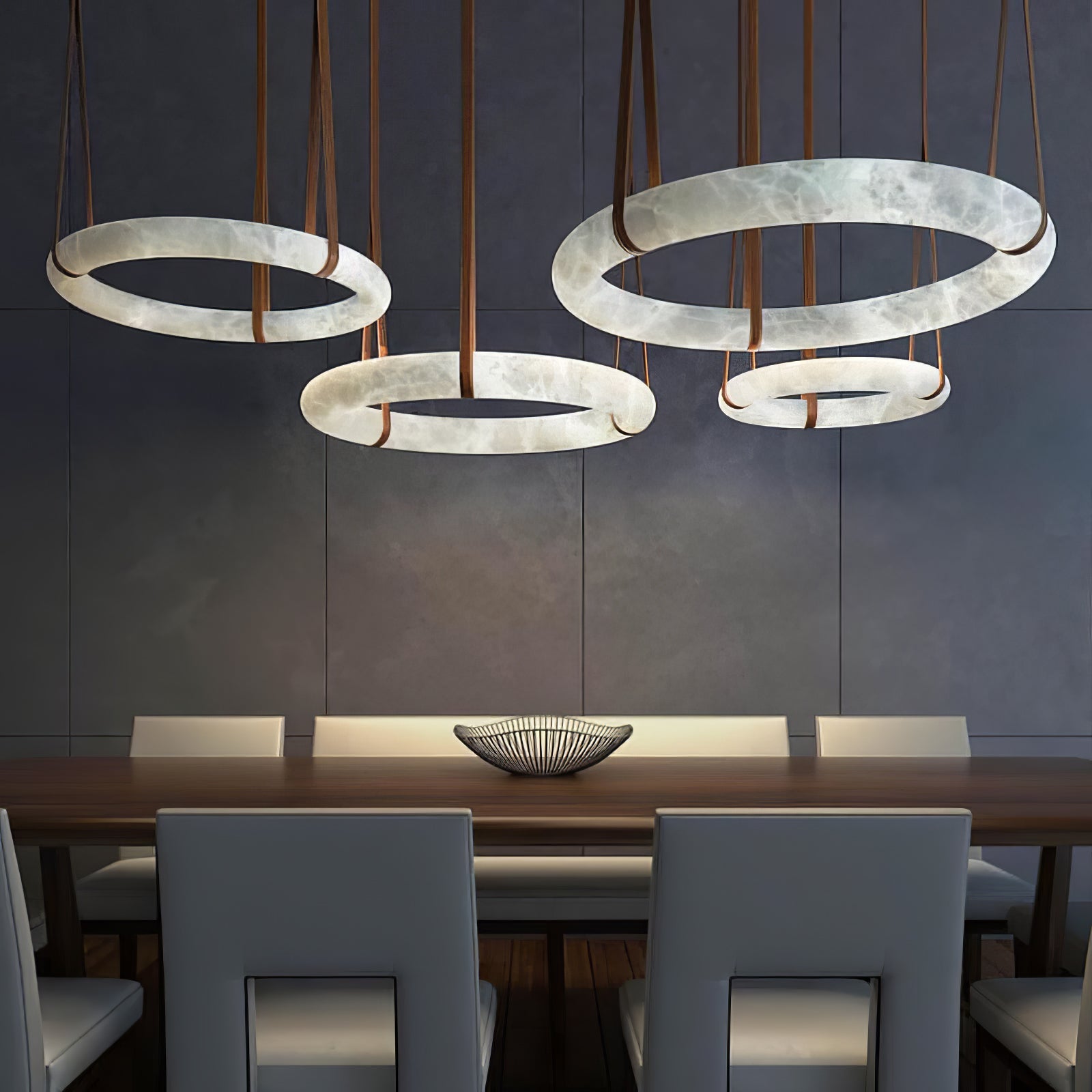 Hängelampe Alabaster Ring LED Dunkelbraun Braun Gold Wohnzimmer Esszimmer 3000K 4000K 6000K Ø30 Ø120cm Naturstein Pendelleuchte | Restfield