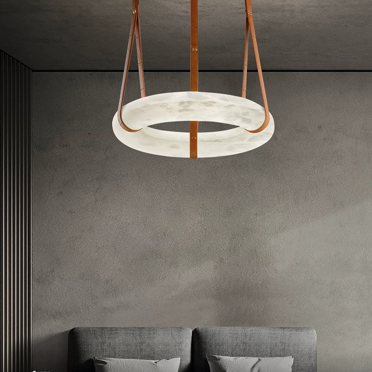 Hängelampe Alabaster Ring LED Dunkelbraun Braun Gold Wohnzimmer Esszimmer 3000K 4000K 6000K Ø30 Ø120cm Naturstein Pendelleuchte | Restfield
