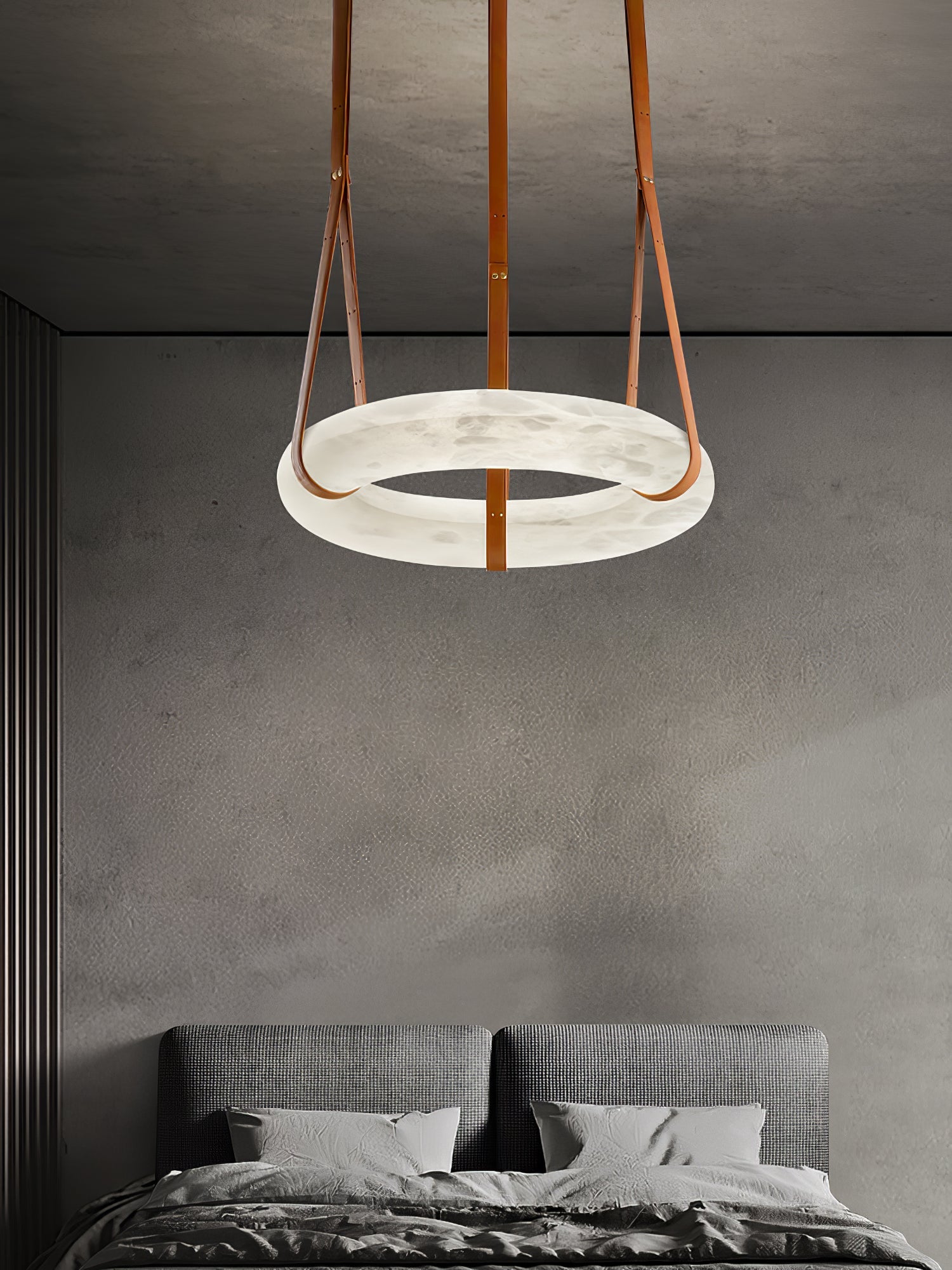 Hängelampe Alabaster Ring LED Dunkelbraun Braun Gold Wohnzimmer Esszimmer 3000K 4000K 6000K Ø30 Ø120cm Naturstein Pendelleuchte | Restfield
