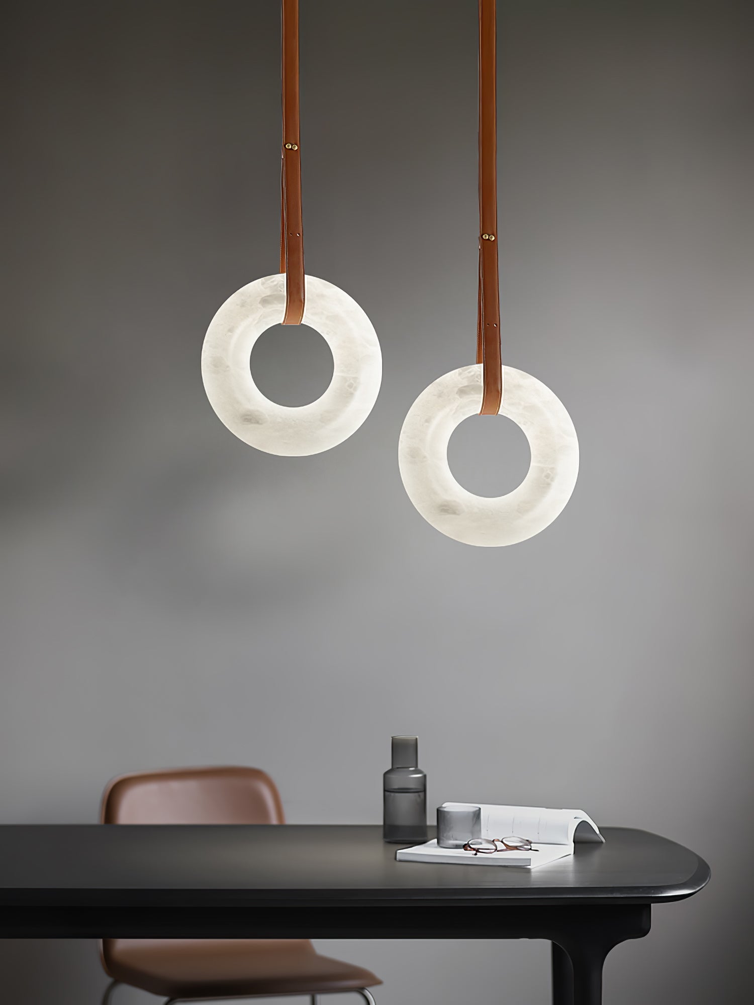 Hängelampe Alabaster Ring LED Dunkelbraun Braun Gold Wohnzimmer Esszimmer 3000K 4000K 6000K Ø30 Ø120cm Naturstein Pendelleuchte | Restfield