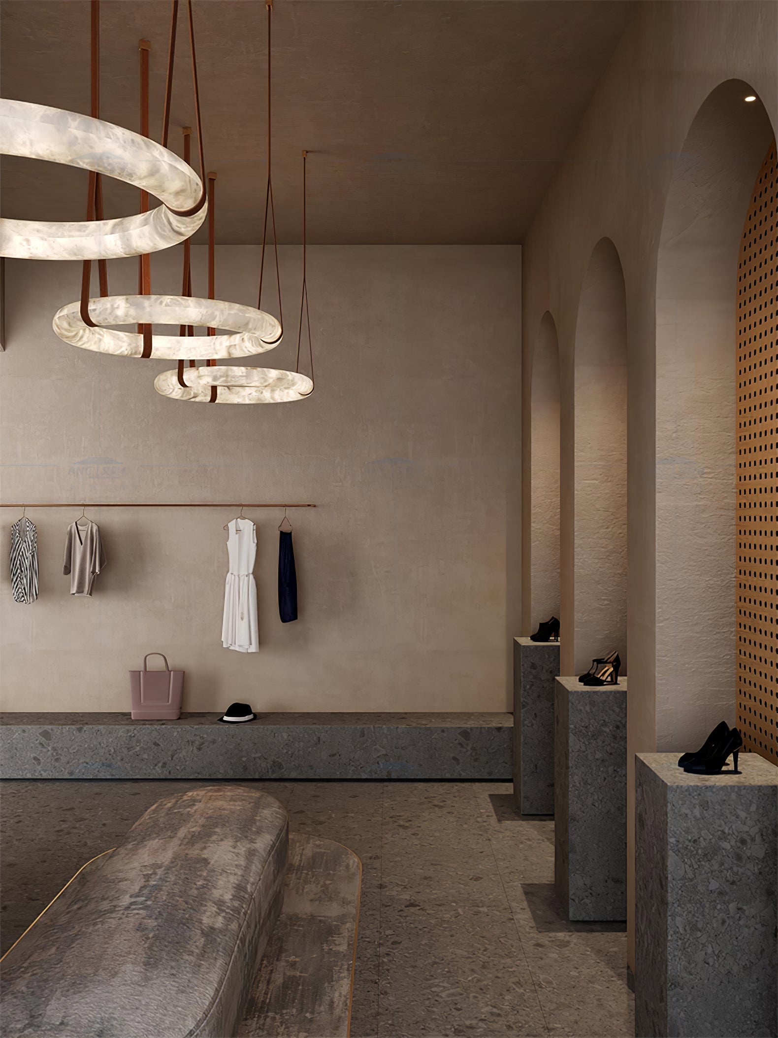 Hängelampe Alabaster Ring LED Dunkelbraun Braun Gold Wohnzimmer Esszimmer 3000K 4000K 6000K Ø30 Ø120cm Naturstein Pendelleuchte | Restfield