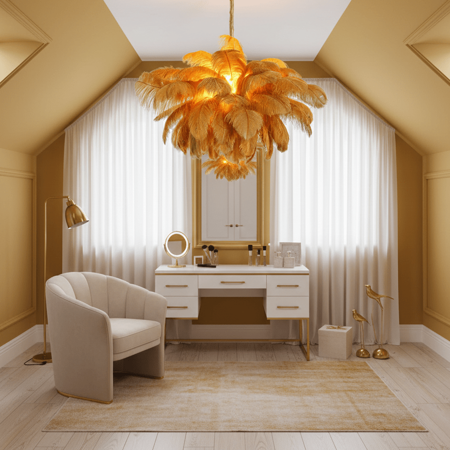 Veren Kroonluchter 56 Handgekleurde Pluimen Messing Fitting Goud Zilver Hollywood Glamour Statement Verlichting | Sansoti