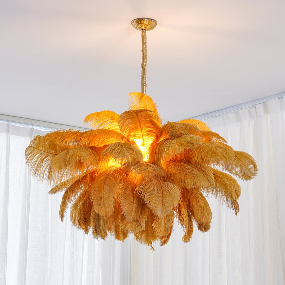 Veren Kroonluchter 56 Handgekleurde Pluimen Messing Fitting Goud Zilver Hollywood Glamour Statement Verlichting | Sansoti