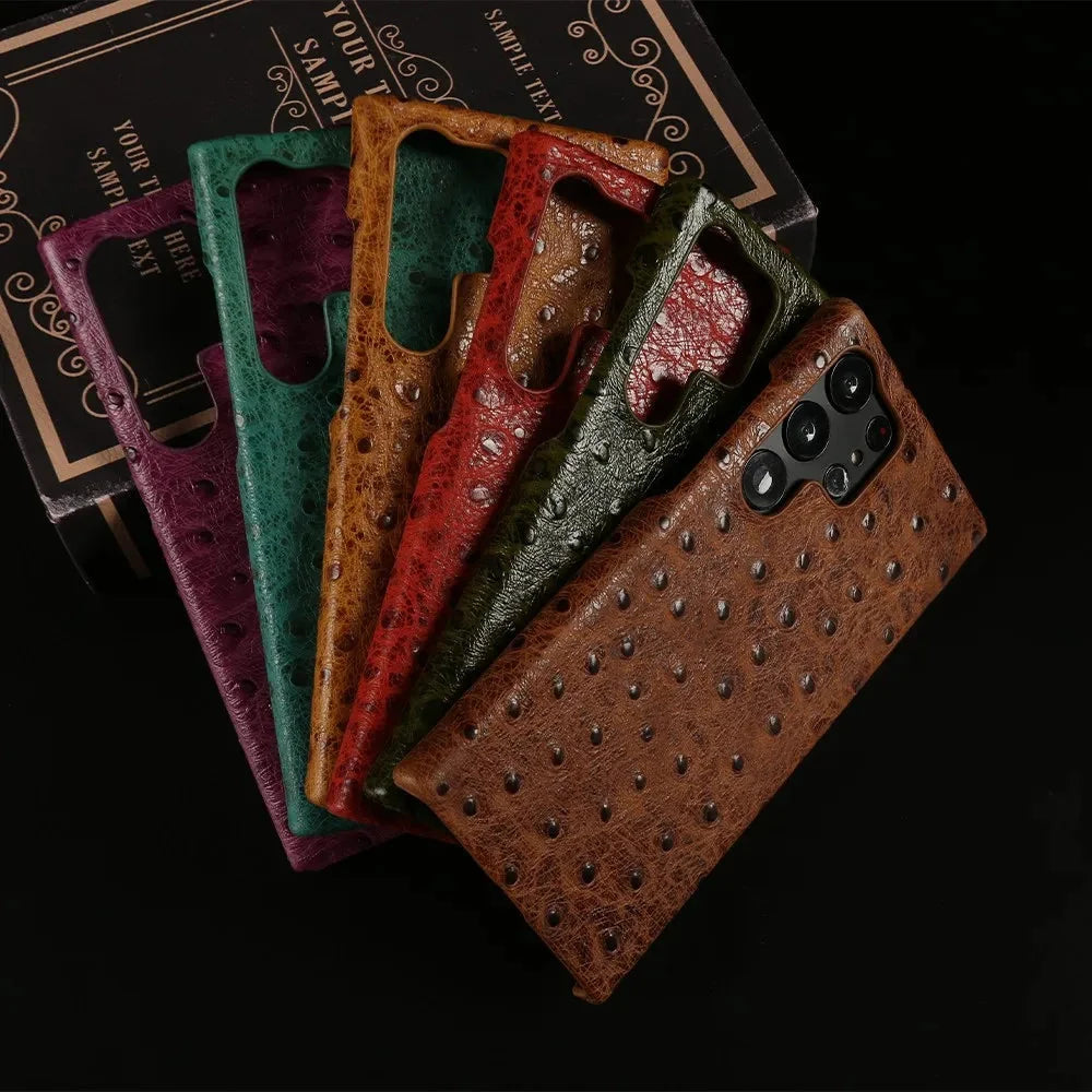 Telefoonhoesje Echt Struisvogeleer Samsung Galaxy met Schokabsorptie Vingerafdrukwerend Luxe Bescherming | Sansoti