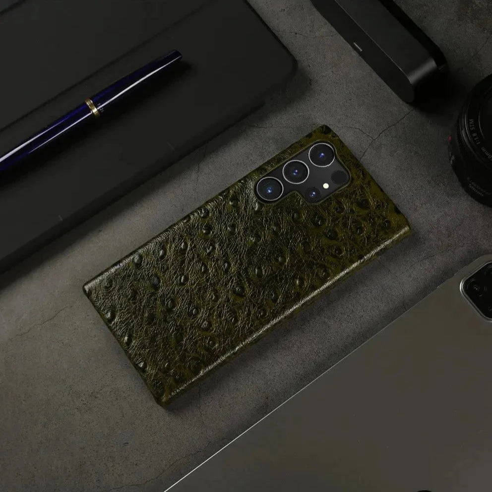Telefoonhoesje Echt Struisvogeleer Samsung Galaxy met Schokabsorptie Vingerafdrukwerend Luxe Bescherming | Sansoti