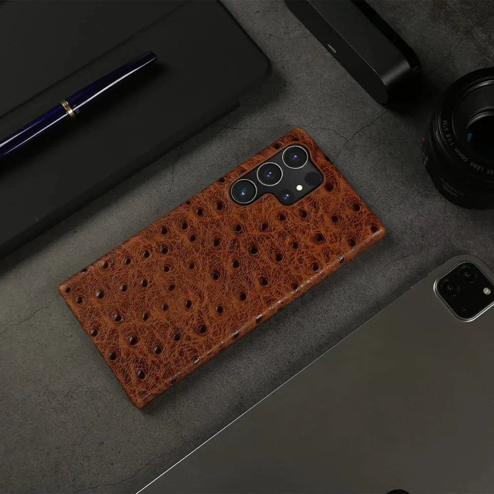 Telefoonhoesje Echt Struisvogeleer Samsung Galaxy met Schokabsorptie Vingerafdrukwerend Luxe Bescherming | Sansoti