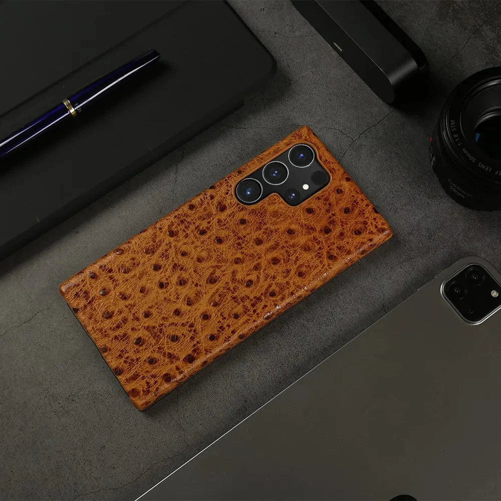 Telefoonhoesje Echt Struisvogeleer Samsung Galaxy met Schokabsorptie Vingerafdrukwerend Luxe Bescherming | Sansoti