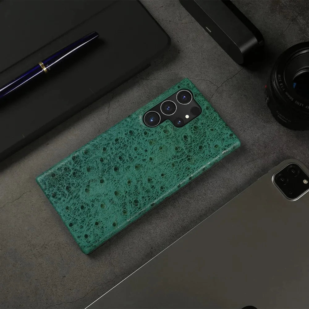 Telefoonhoesje Echt Struisvogeleer Samsung Galaxy met Schokabsorptie Vingerafdrukwerend Luxe Bescherming | Sansoti