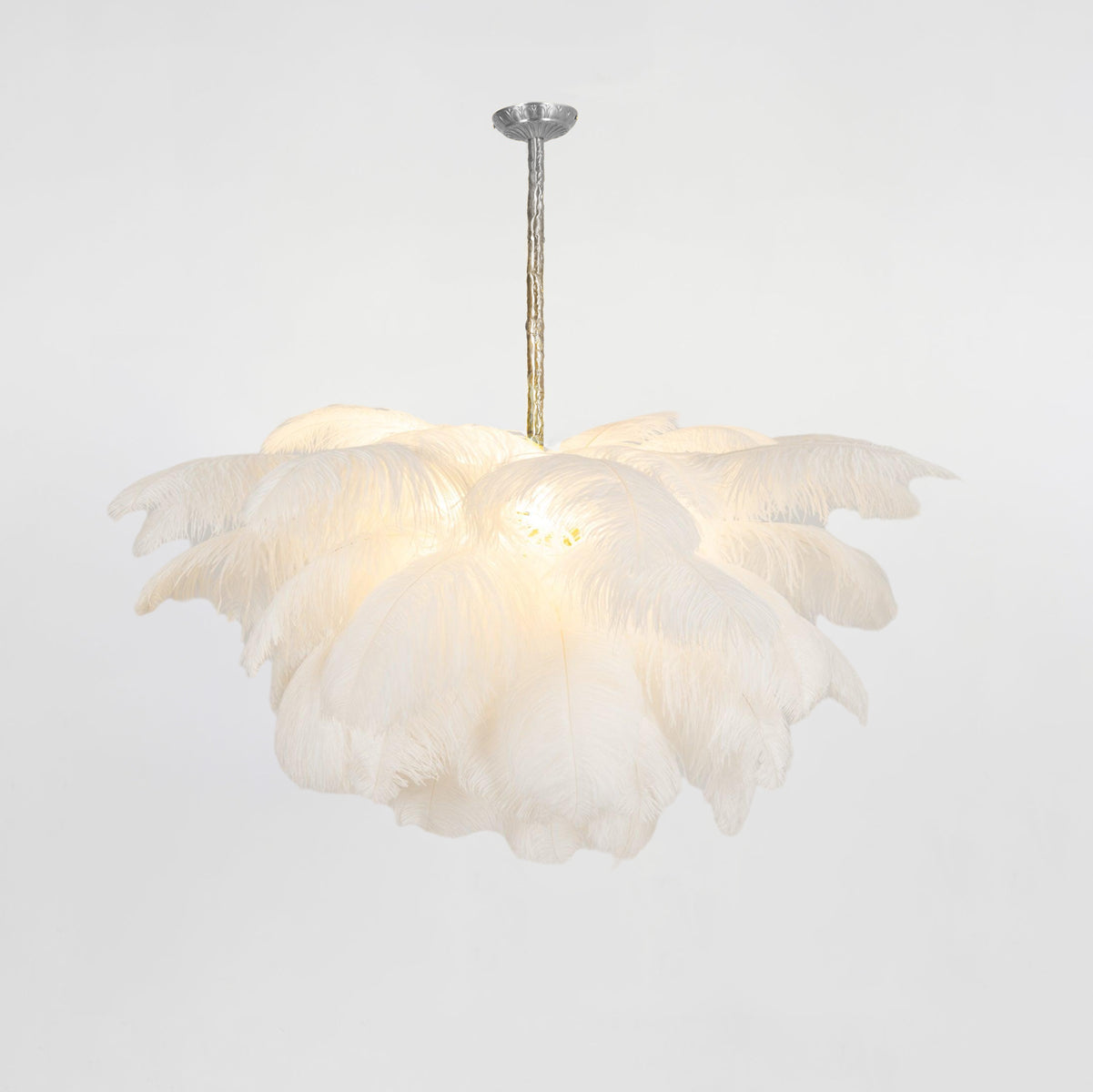 Veren Kroonluchter 56 Handgekleurde Pluimen Messing Fitting Goud Zilver Hollywood Glamour Statement Verlichting | Sansoti