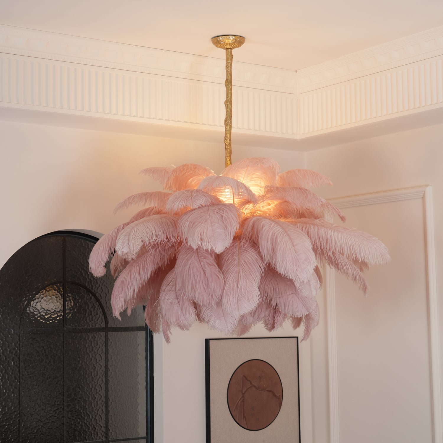 Veren Kroonluchter 56 Handgekleurde Pluimen Messing Fitting Goud Zilver Hollywood Glamour Statement Verlichting | Sansoti