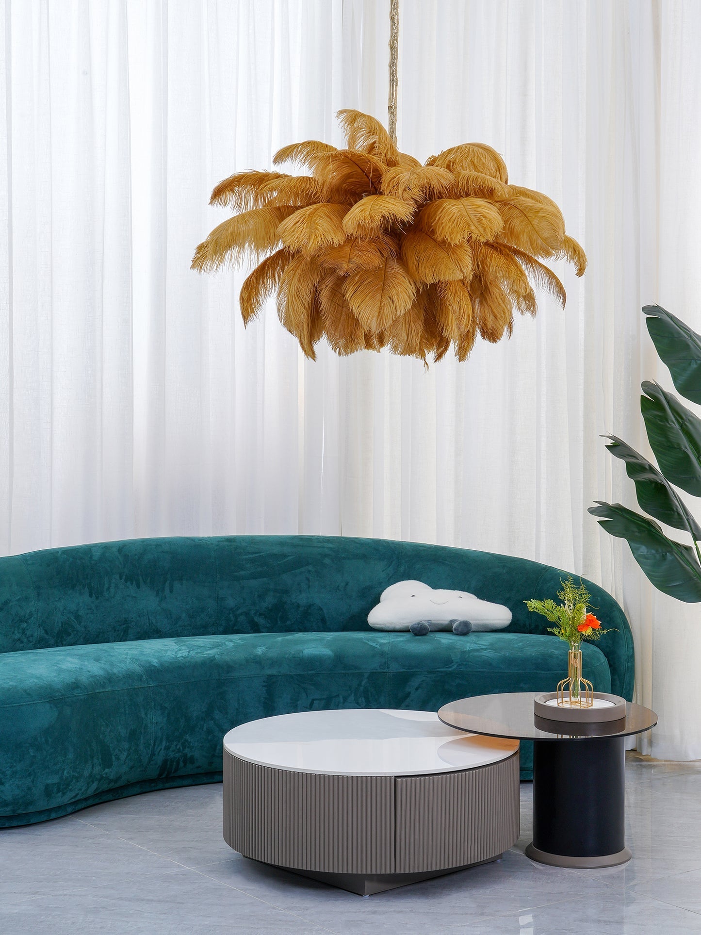 Veren Kroonluchter 56 Handgekleurde Pluimen Messing Fitting Goud Zilver Hollywood Glamour Statement Verlichting | Sansoti