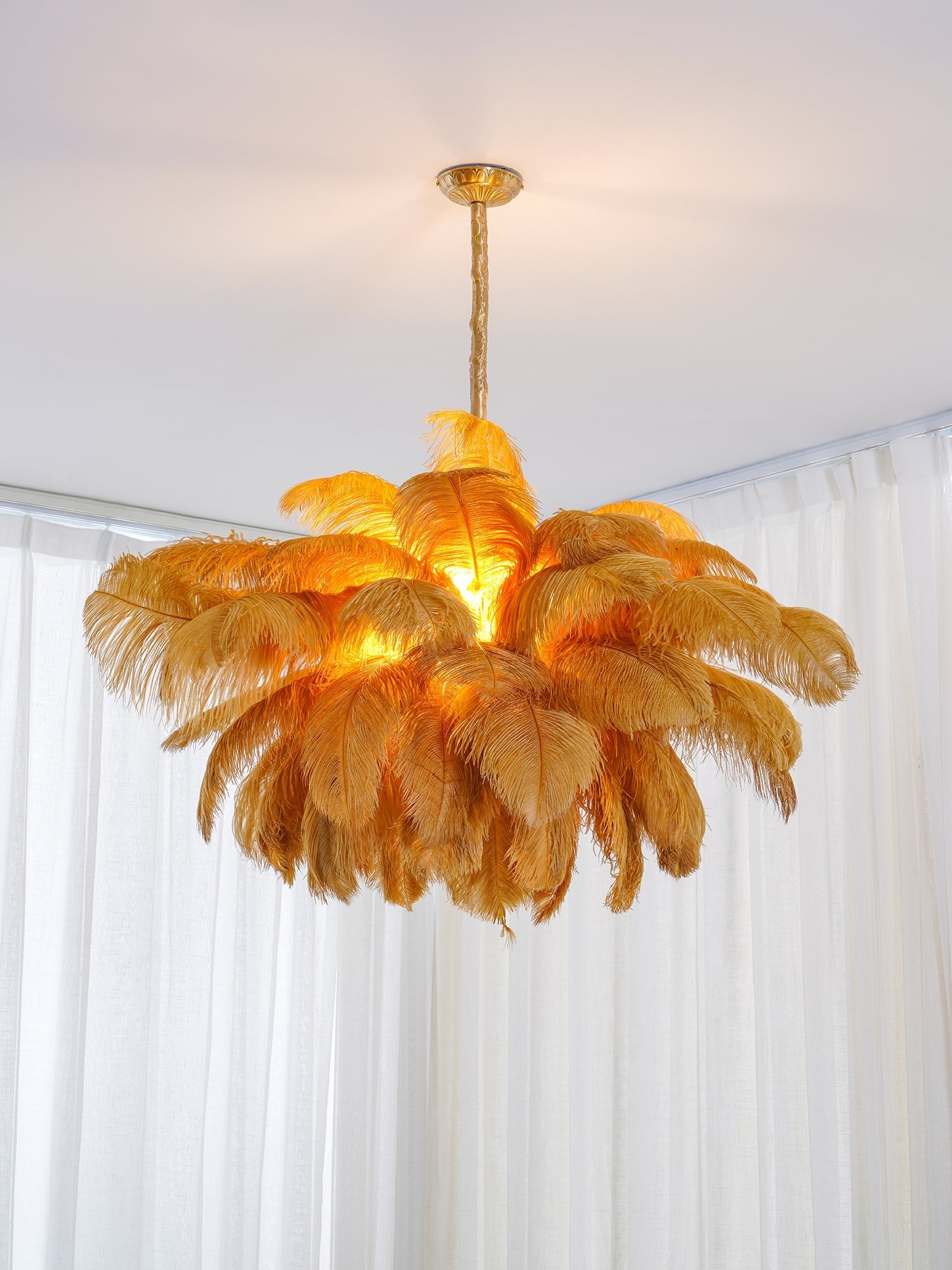 Veren Kroonluchter 56 Handgekleurde Pluimen Messing Fitting Goud Zilver Hollywood Glamour Statement Verlichting | Sansoti