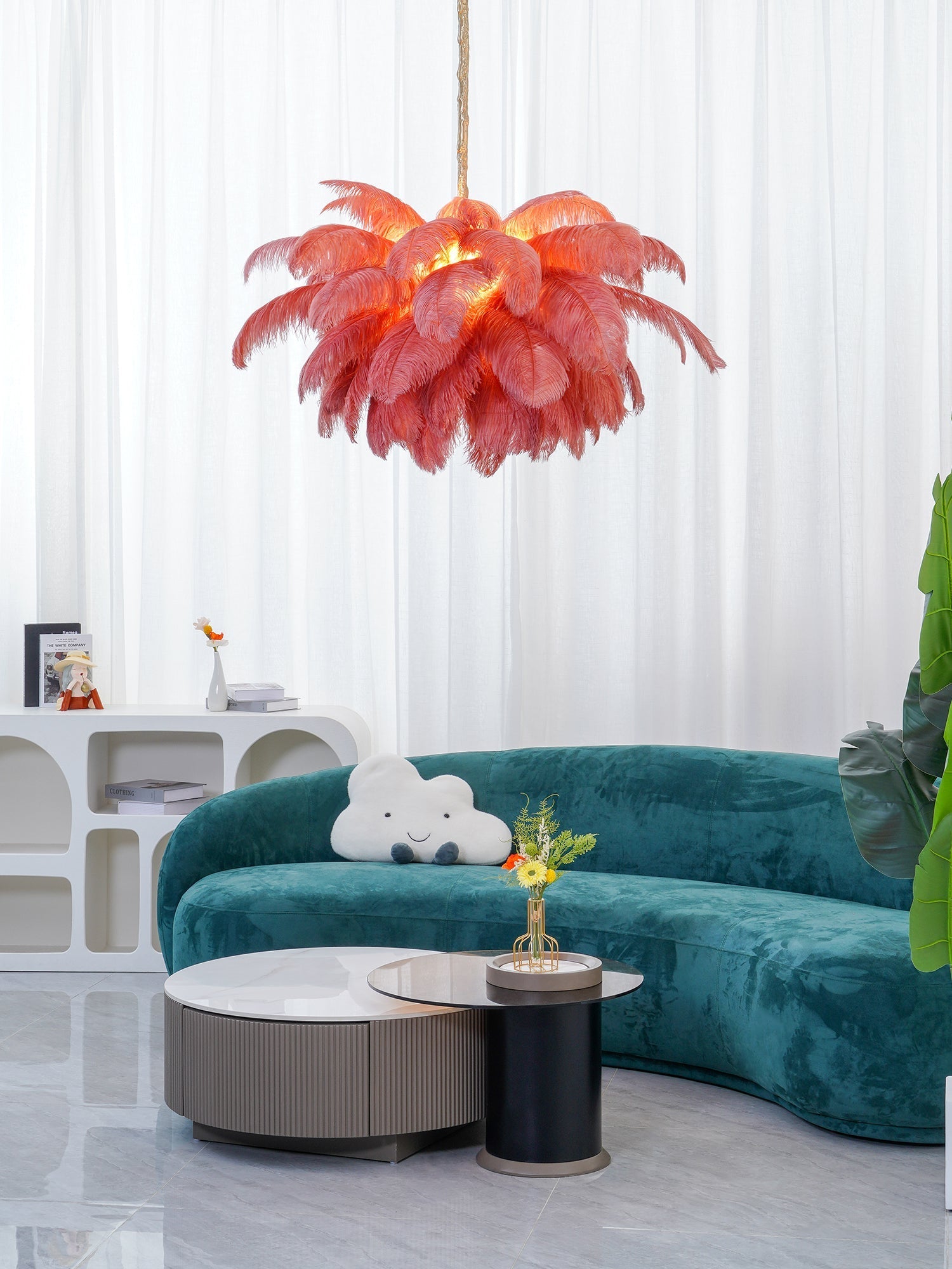Veren Kroonluchter 56 Handgekleurde Pluimen Messing Fitting Goud Zilver Hollywood Glamour Statement Verlichting | Sansoti