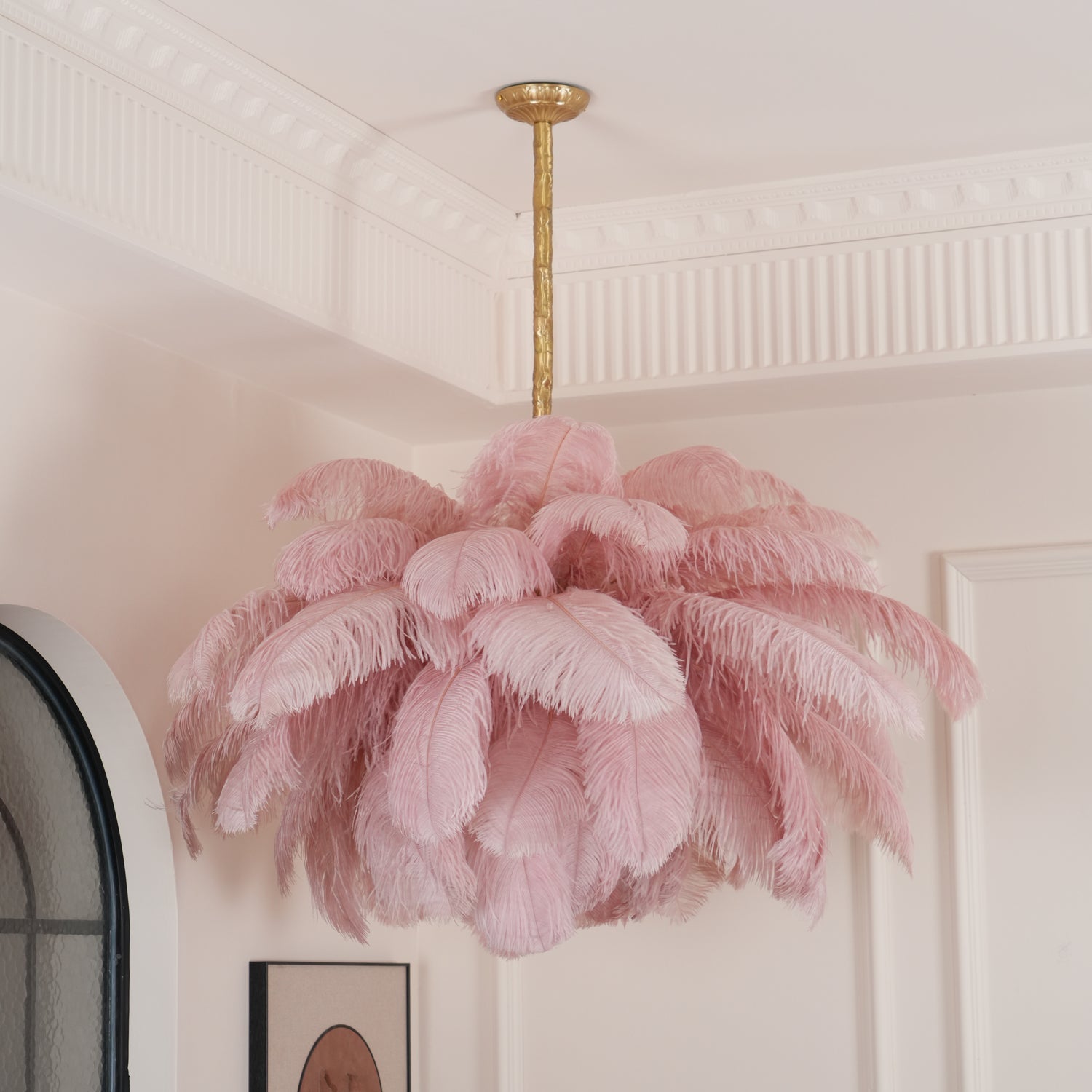 Veren Kroonluchter 56 Handgekleurde Pluimen Messing Fitting Goud Zilver Hollywood Glamour Statement Verlichting | Sansoti