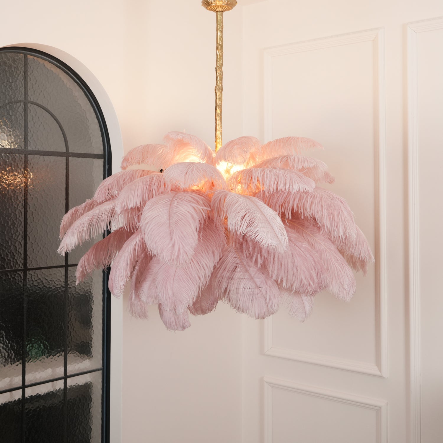 Veren Kroonluchter 56 Handgekleurde Pluimen Messing Fitting Goud Zilver Hollywood Glamour Statement Verlichting | Sansoti