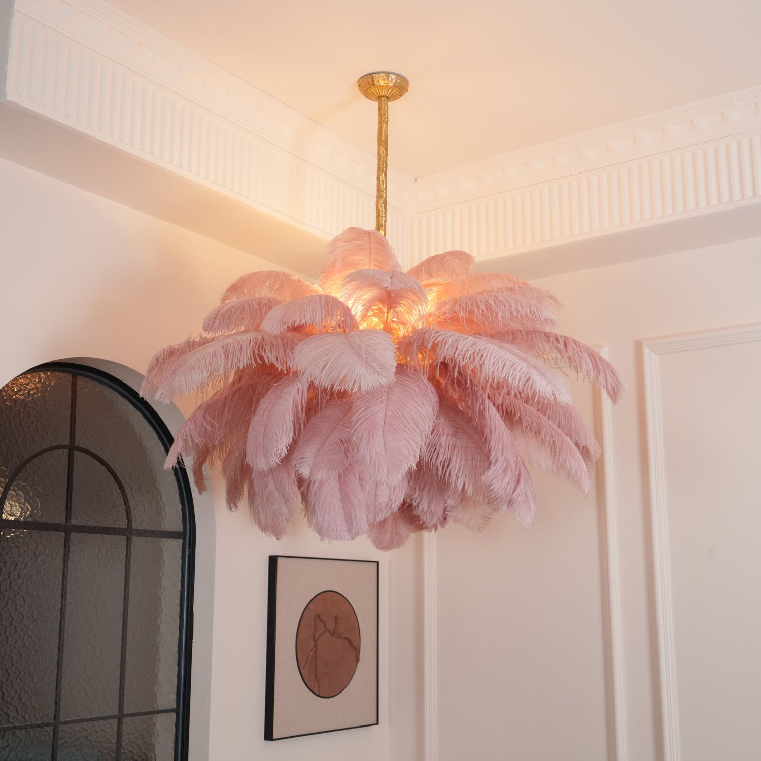 Veren Kroonluchter 56 Handgekleurde Pluimen Messing Fitting Goud Zilver Hollywood Glamour Statement Verlichting | Sansoti